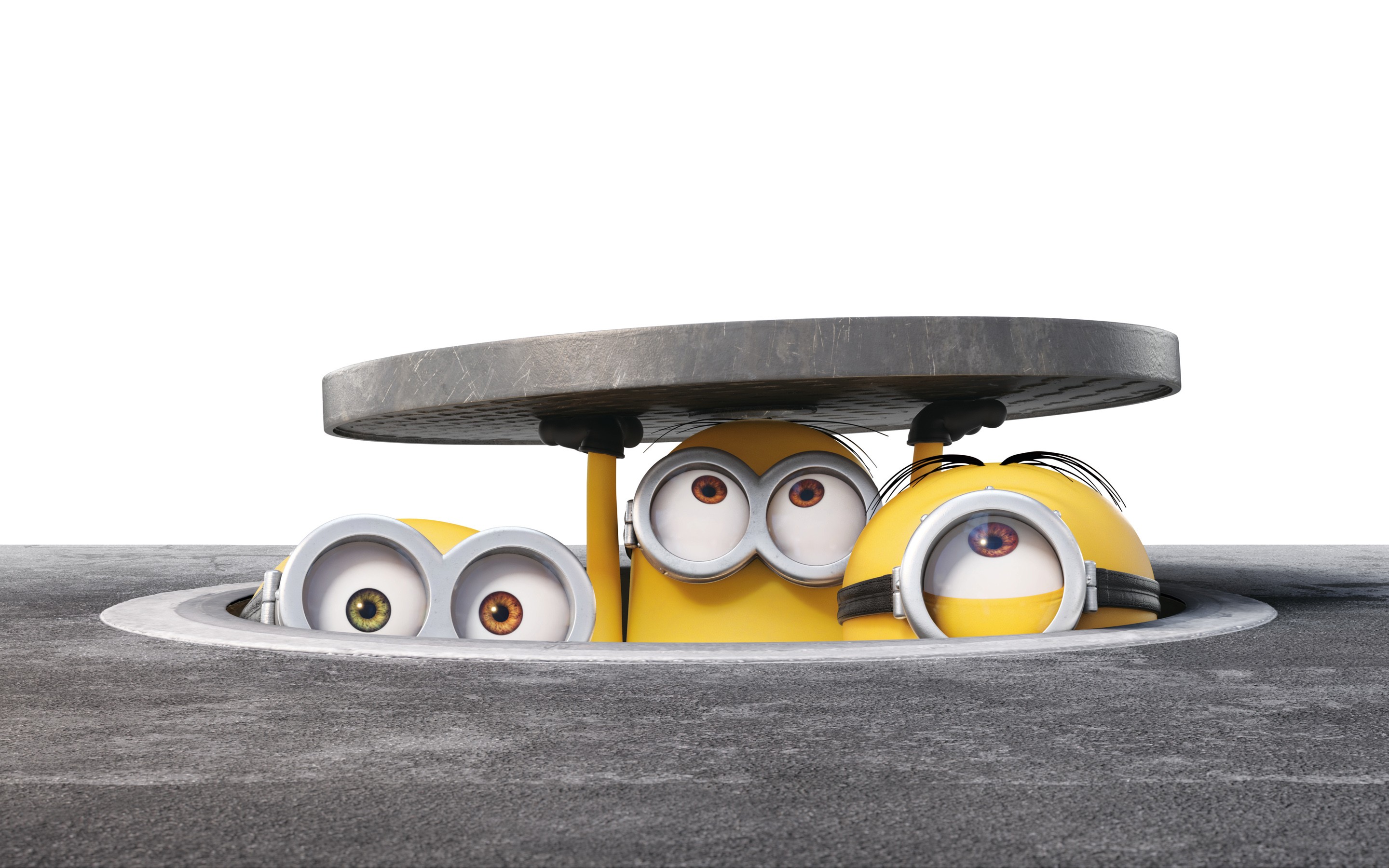Minions peeking out of a manhole HD Wallpaper