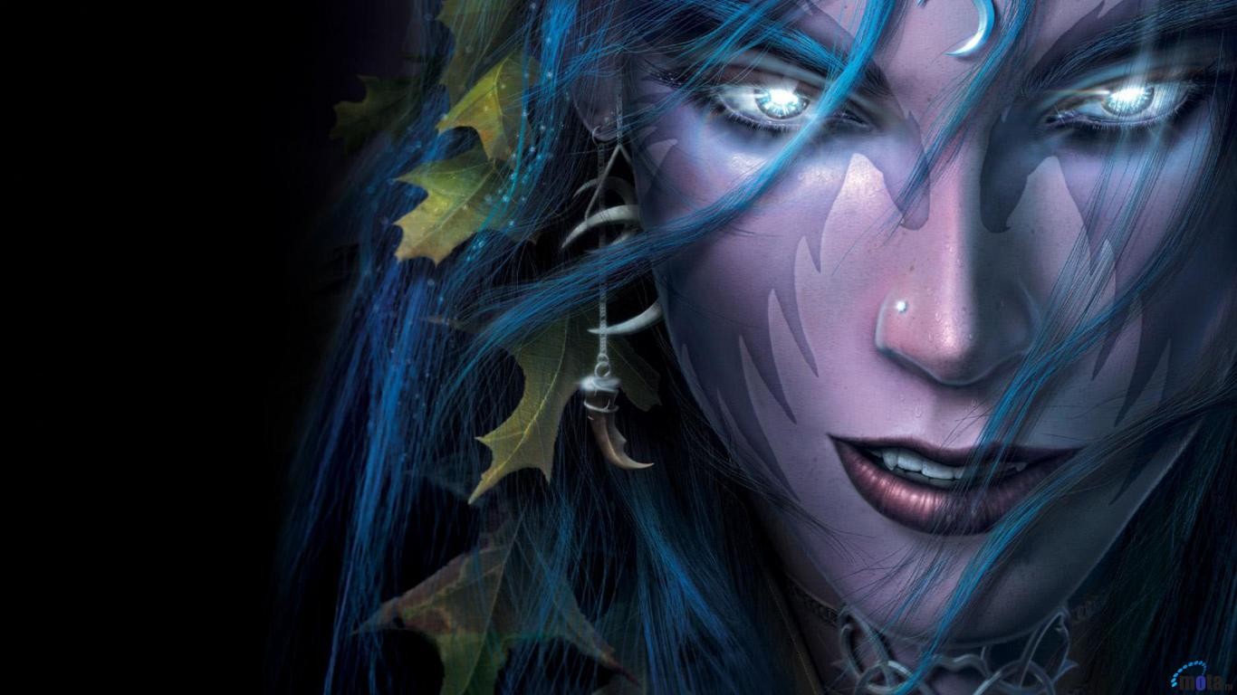 Night Elf from Warcraft with blue hair and leaves HD Wallpaper