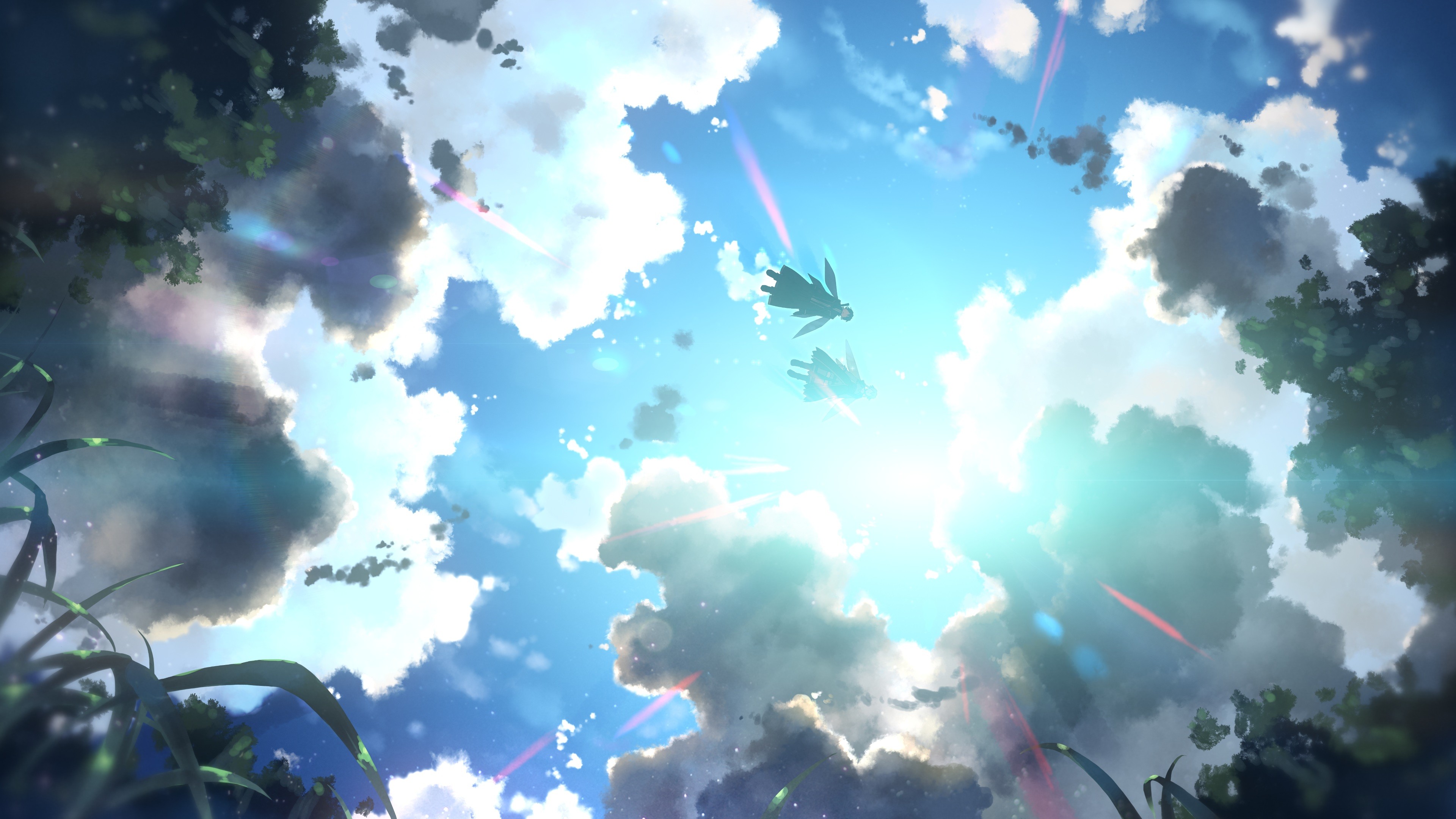 Sword Art Online anime artwork of flying characters in the sky HD Wallpaper