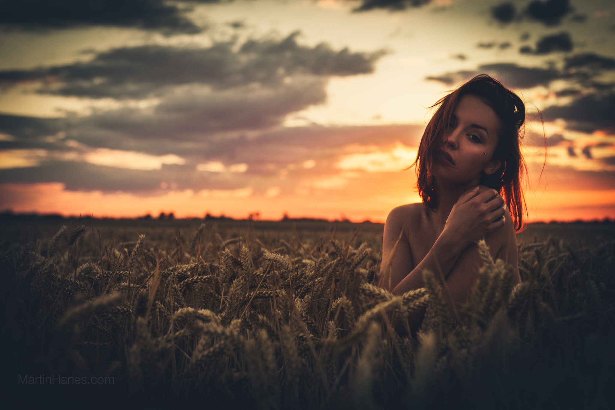 Woman in wheat field at sunset HD Wallpaper