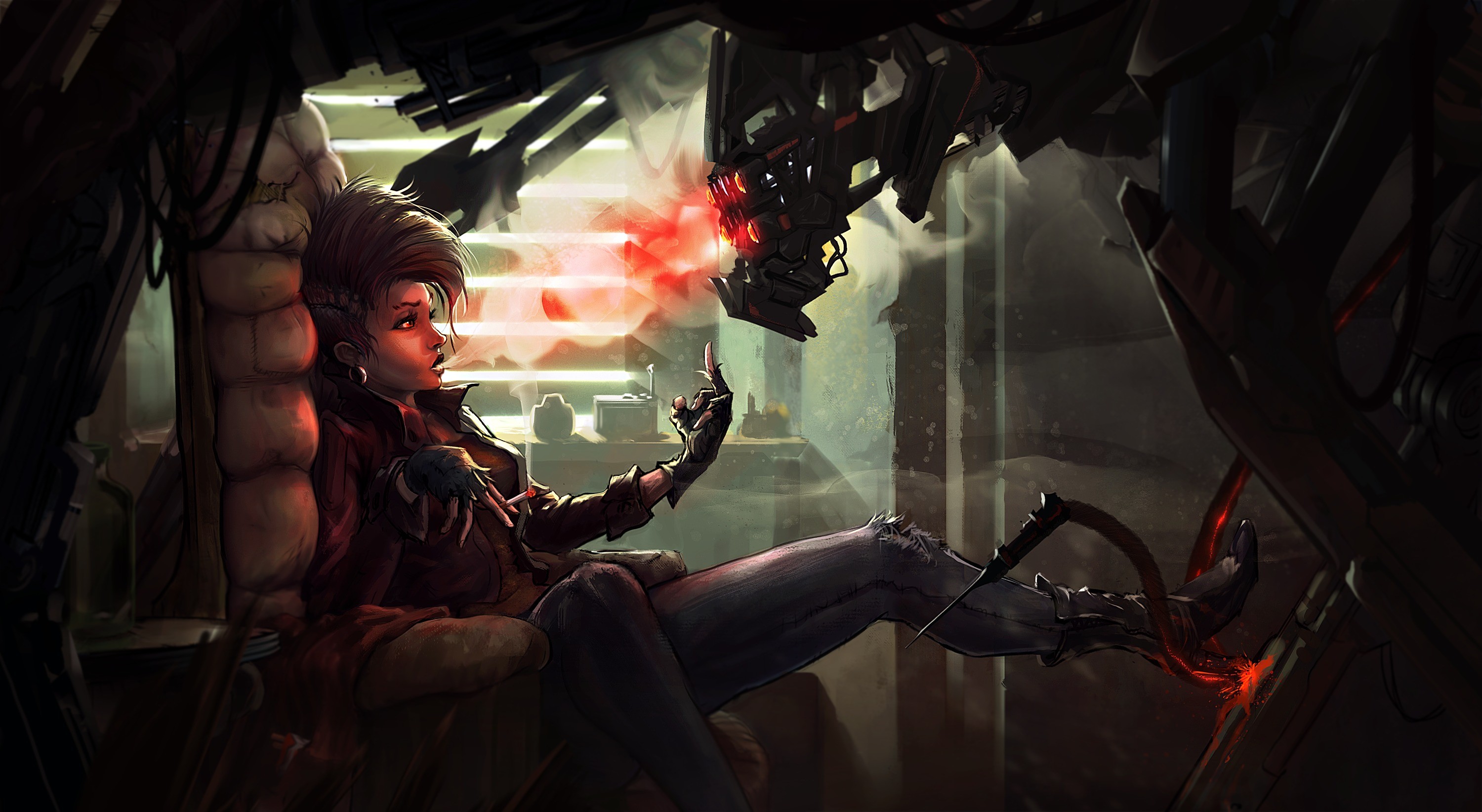Woman interacting with a robotic arm in a workshop HD Wallpaper