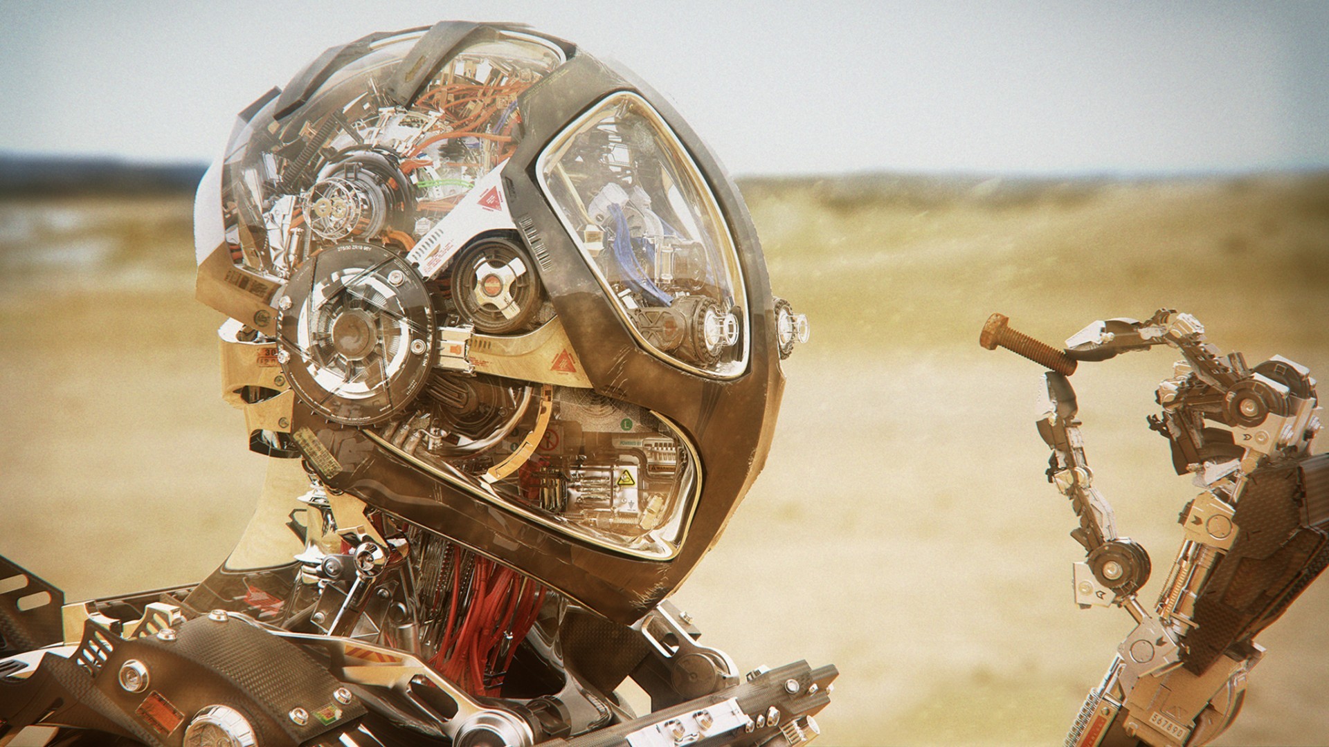 Robot with exposed clockwork and a bolt HD Wallpaper