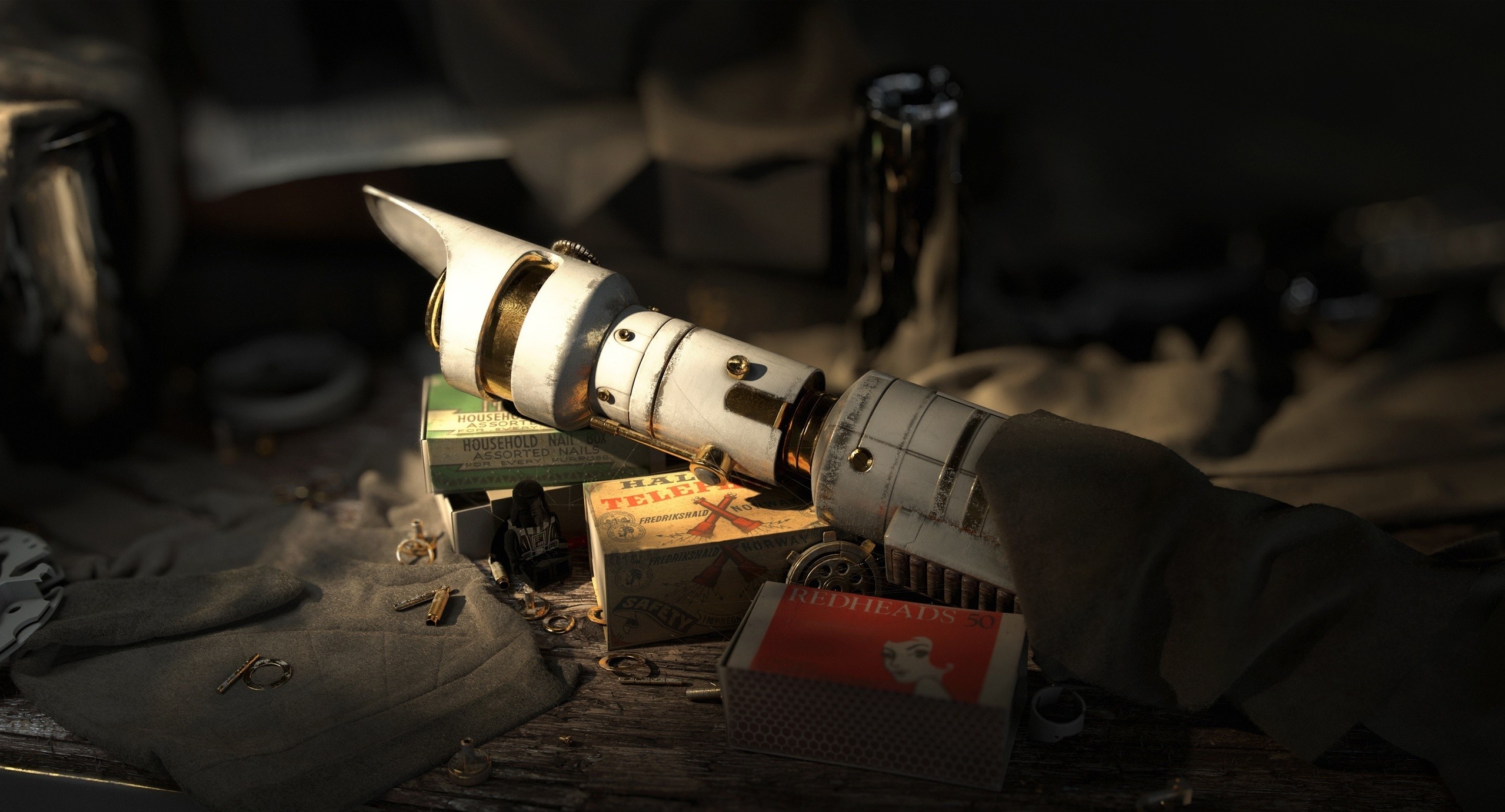 Star Wars lightsaber on a table with matches HD Wallpaper