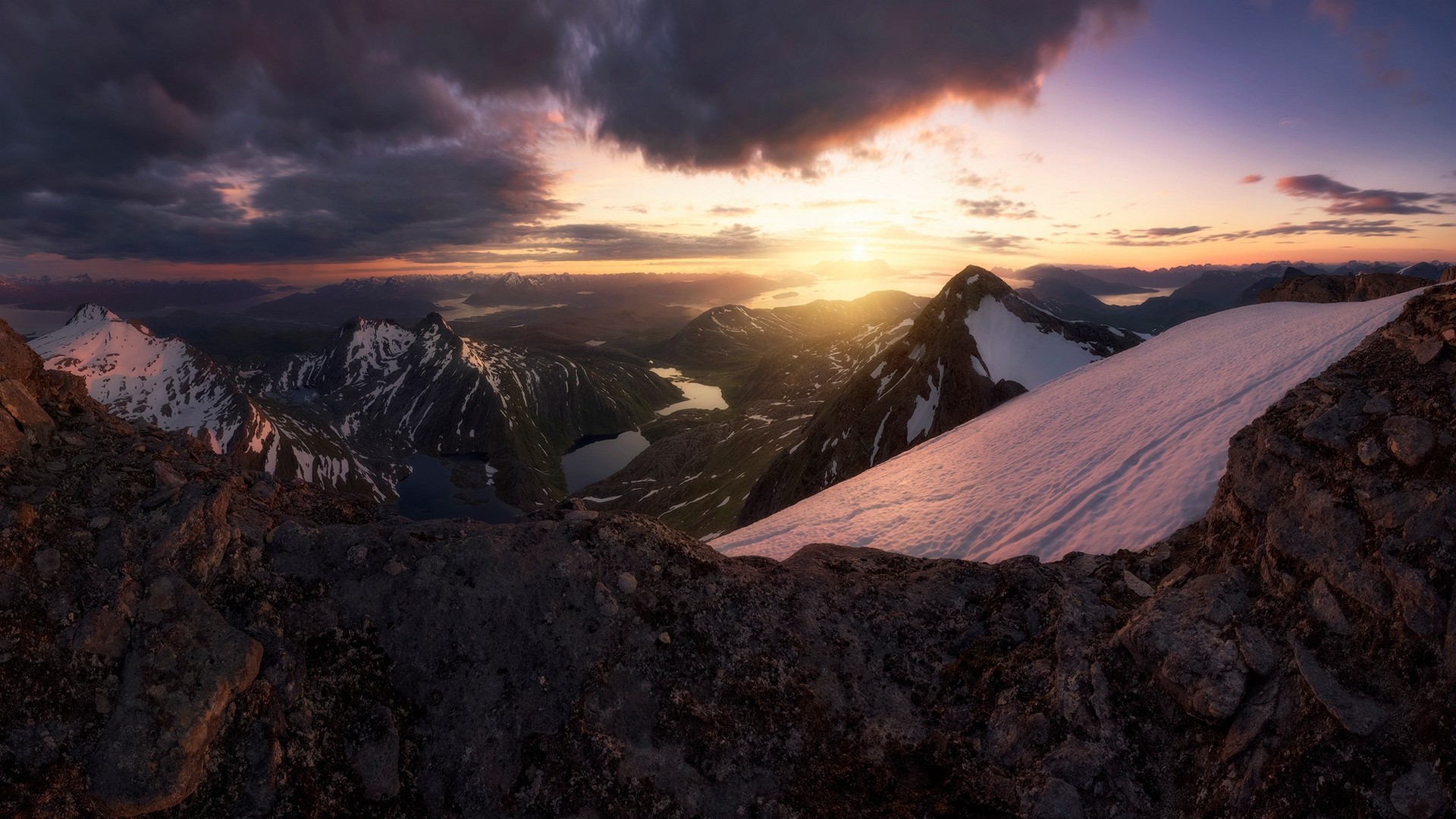 Sunset over snowy mountains in Norway HD Wallpaper