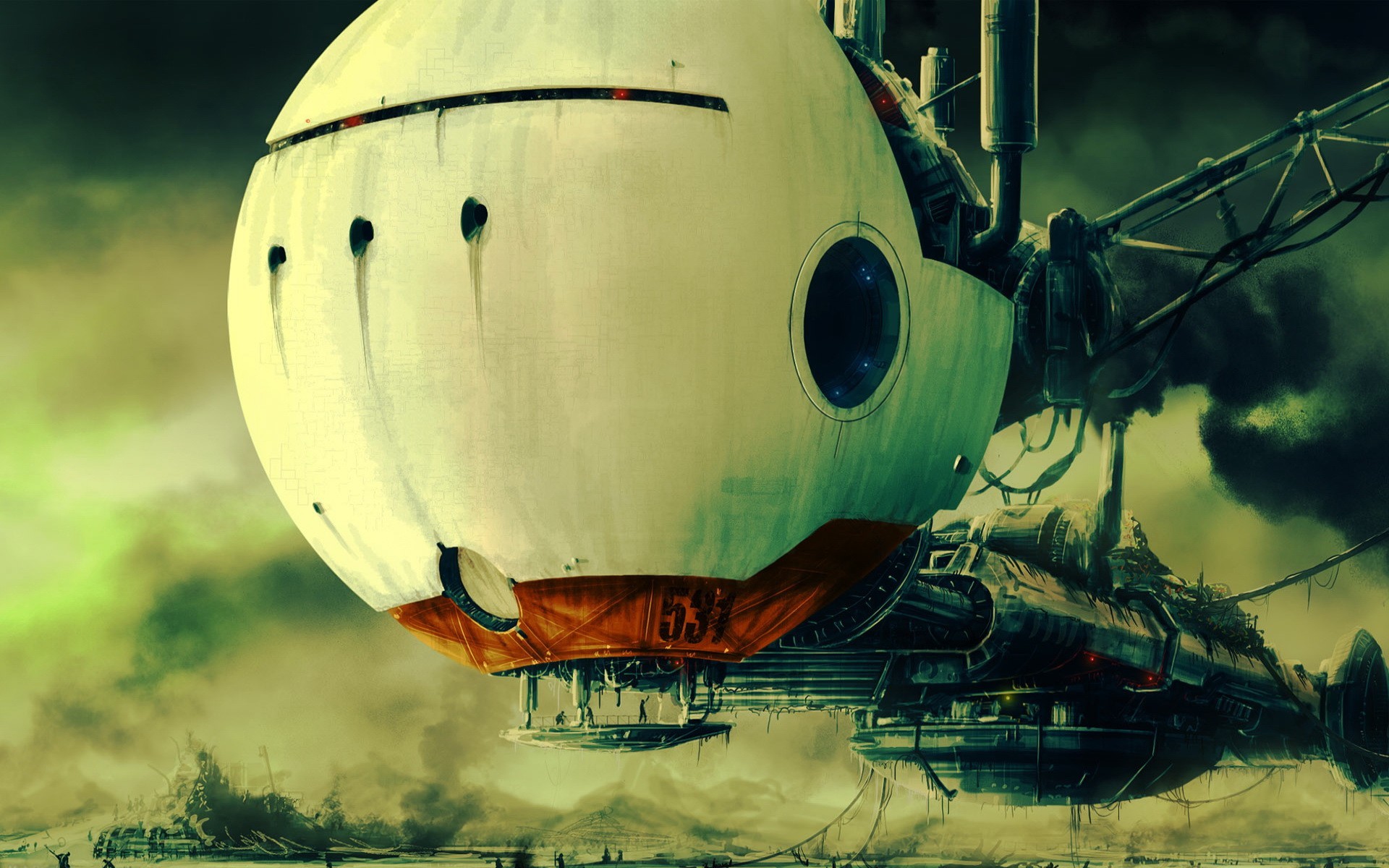 Science fiction artwork of a large spherical spacecraft HD Wallpaper