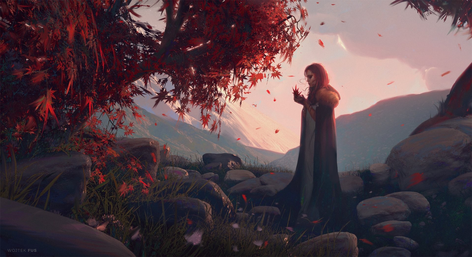 Fantasy art of a redhead woman in a forest HD Wallpaper