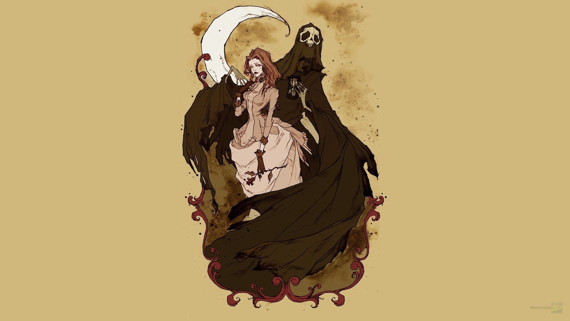 Death and a woman with a scythe and moon HD Wallpaper