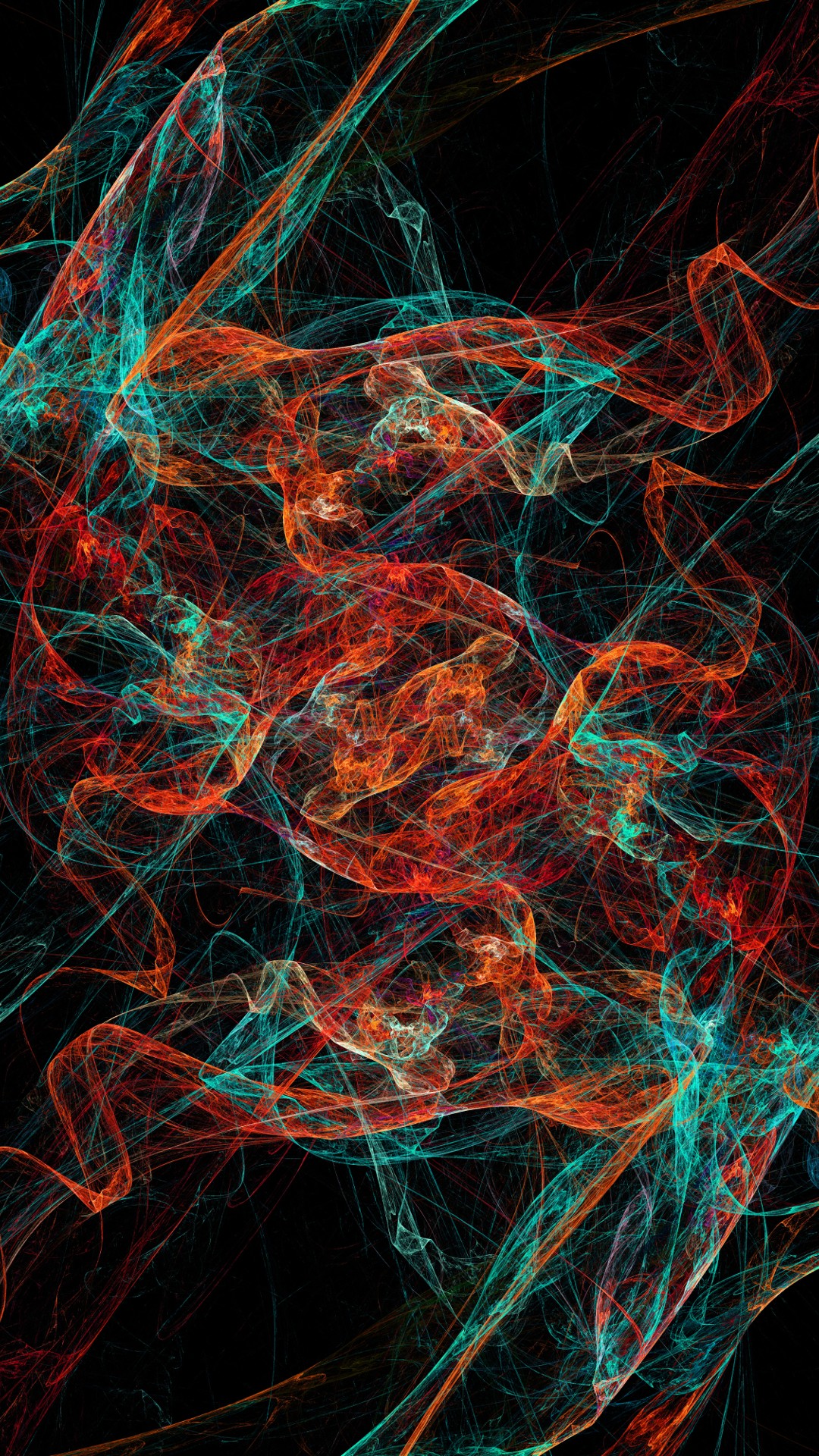Abstract digital art with red and teal smoke HD Wallpaper
