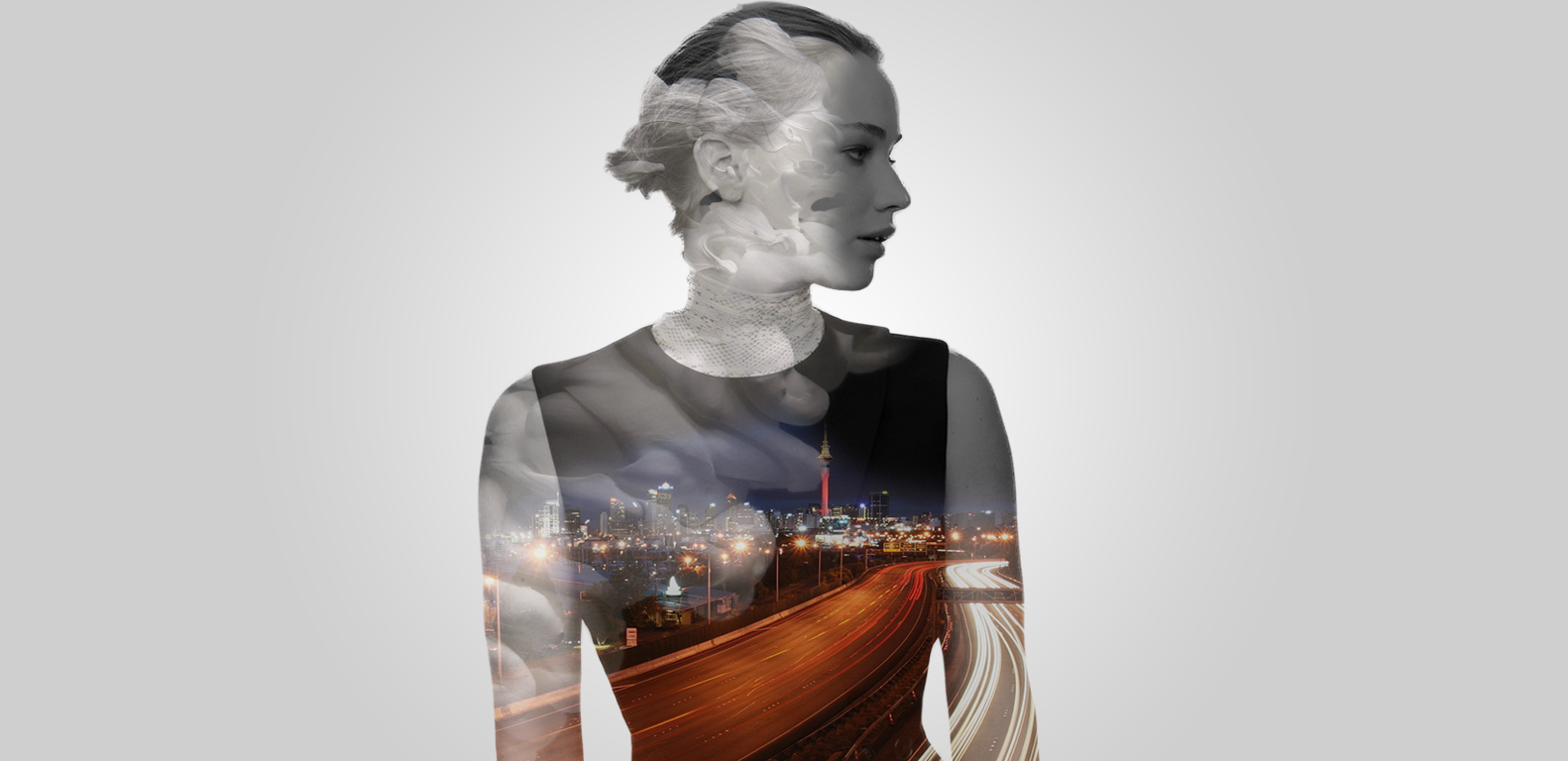 Double exposure of Jennifer Lawrence and city skyline HD Wallpaper