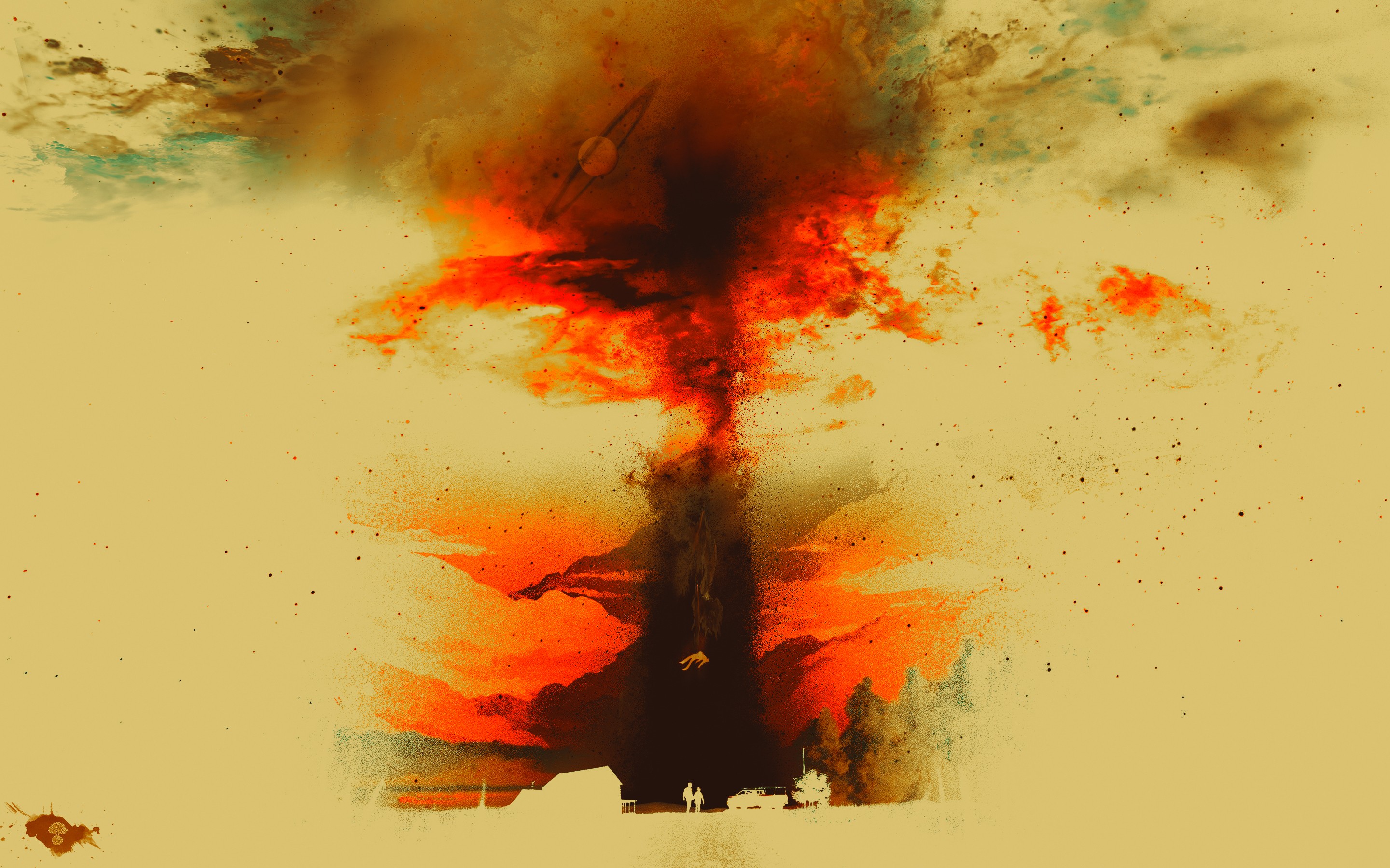 Explosion in the sky with a planet and a tornado HD Wallpaper