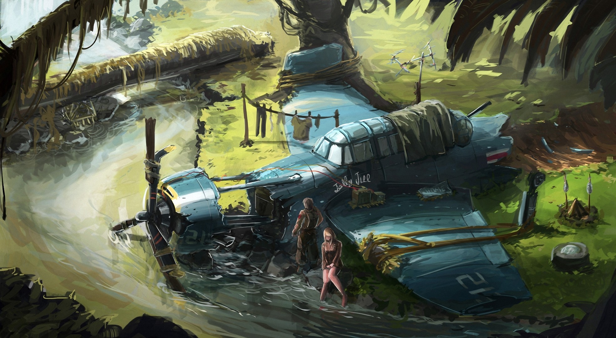 Grumman TBF Avenger aircraft in a swampy environment HD Wallpaper