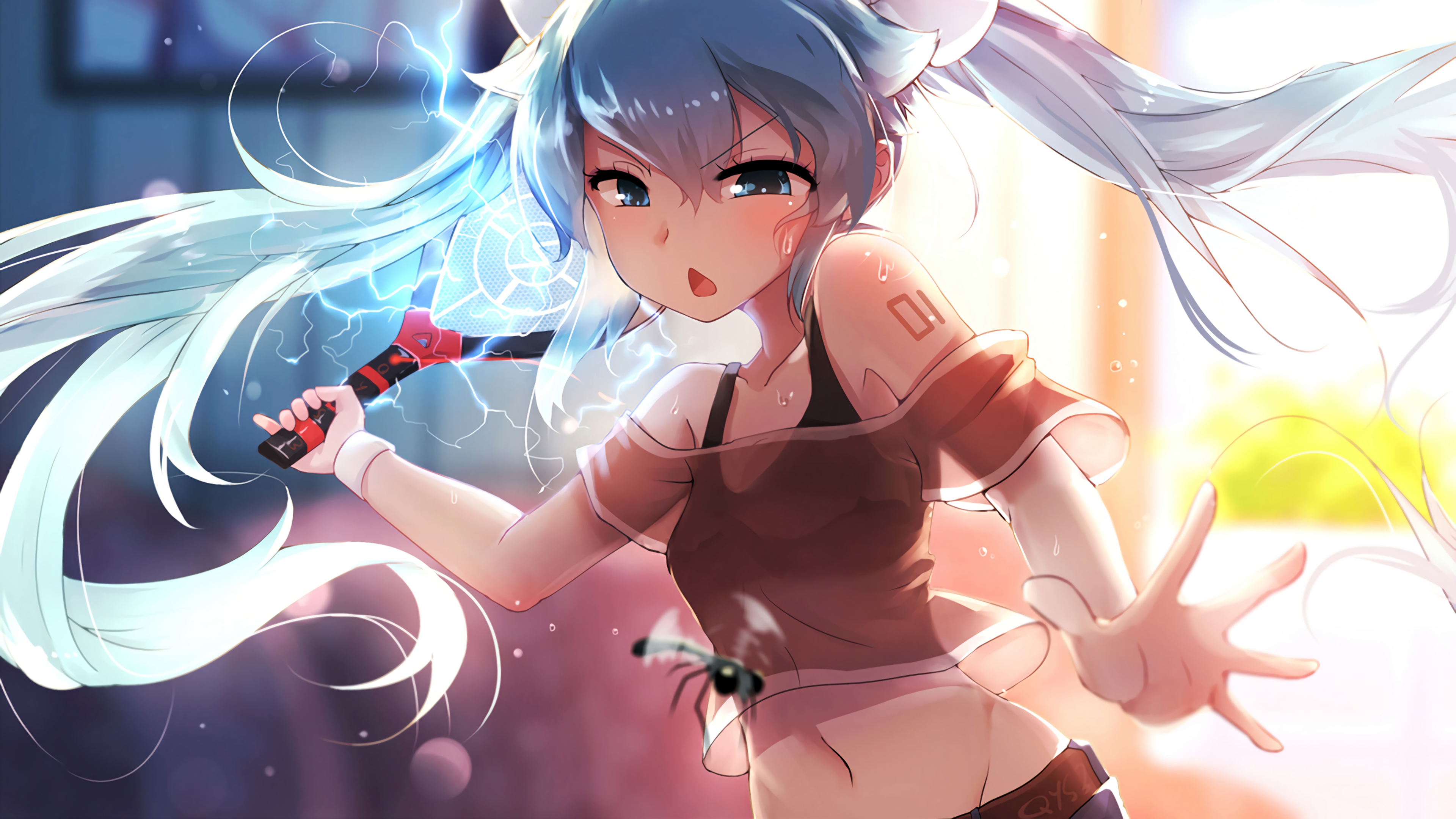 Hatsune Miku with a lightning racket HD Wallpaper
