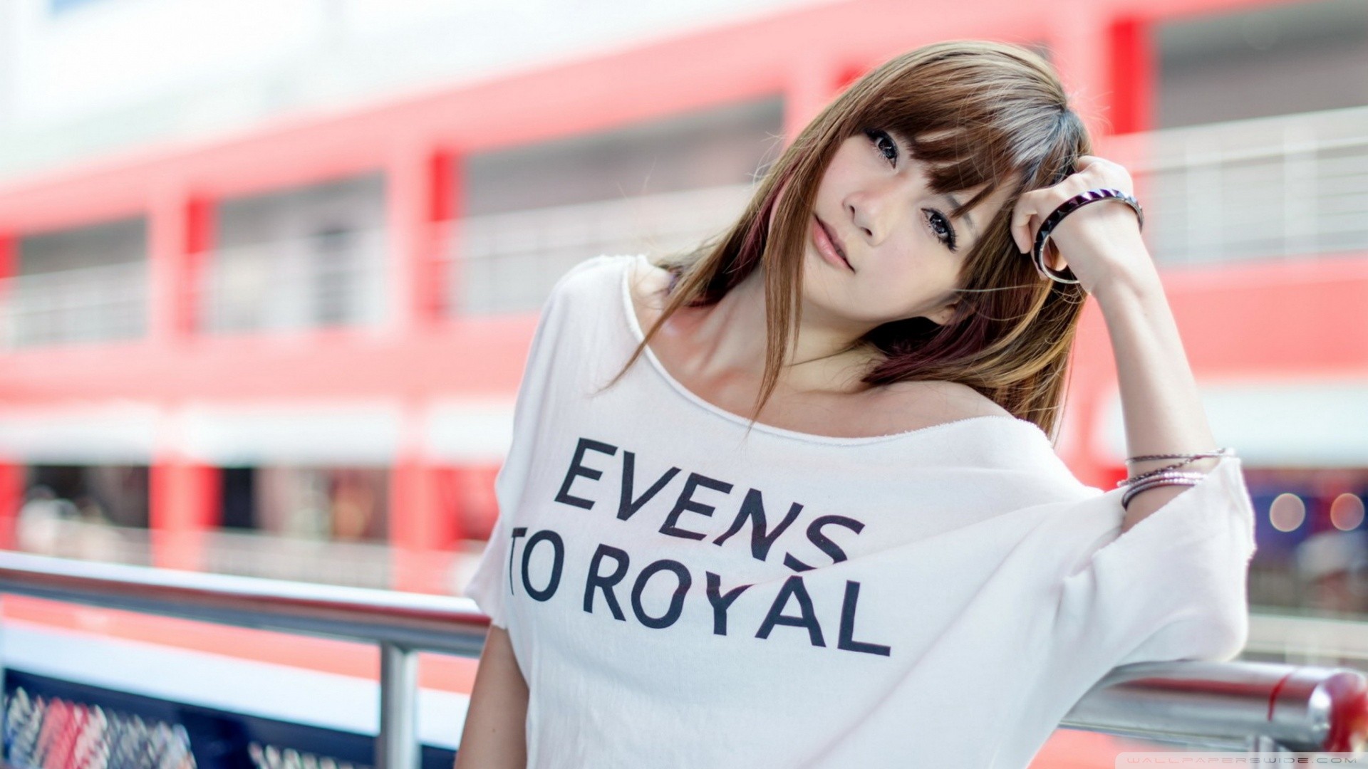 Asian woman with bangs and bracelets HD Wallpaper