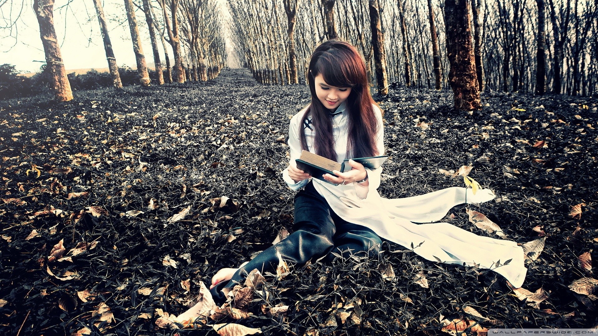 Asian, women, brunette, vietnamese, áo dài HD Wallpaper