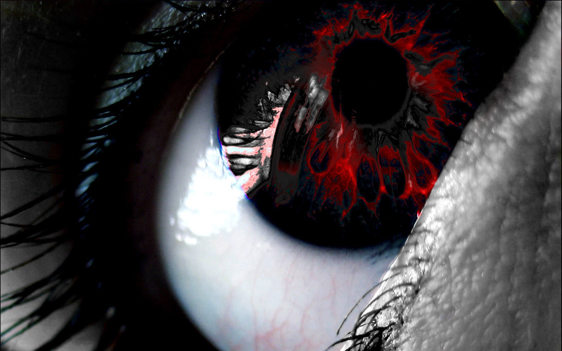 Close-up of a human eye with red iris HD Wallpaper