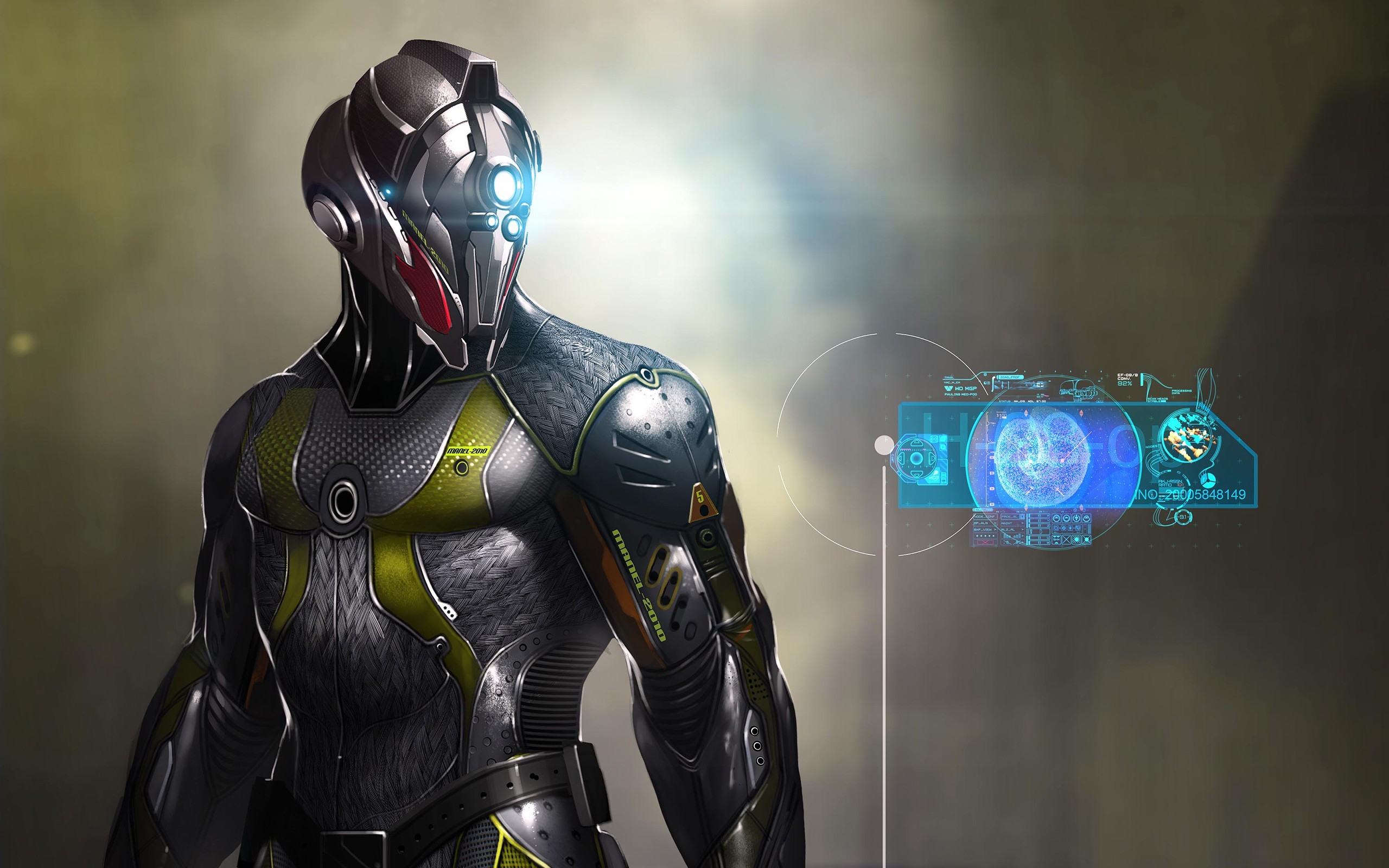 Cyborg with holographic display HD Wallpaper