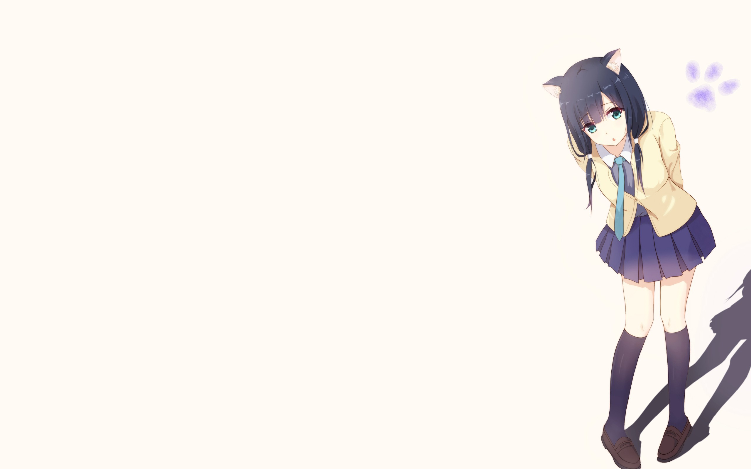 Anime girl with cat ears and school uniform HD Wallpaper