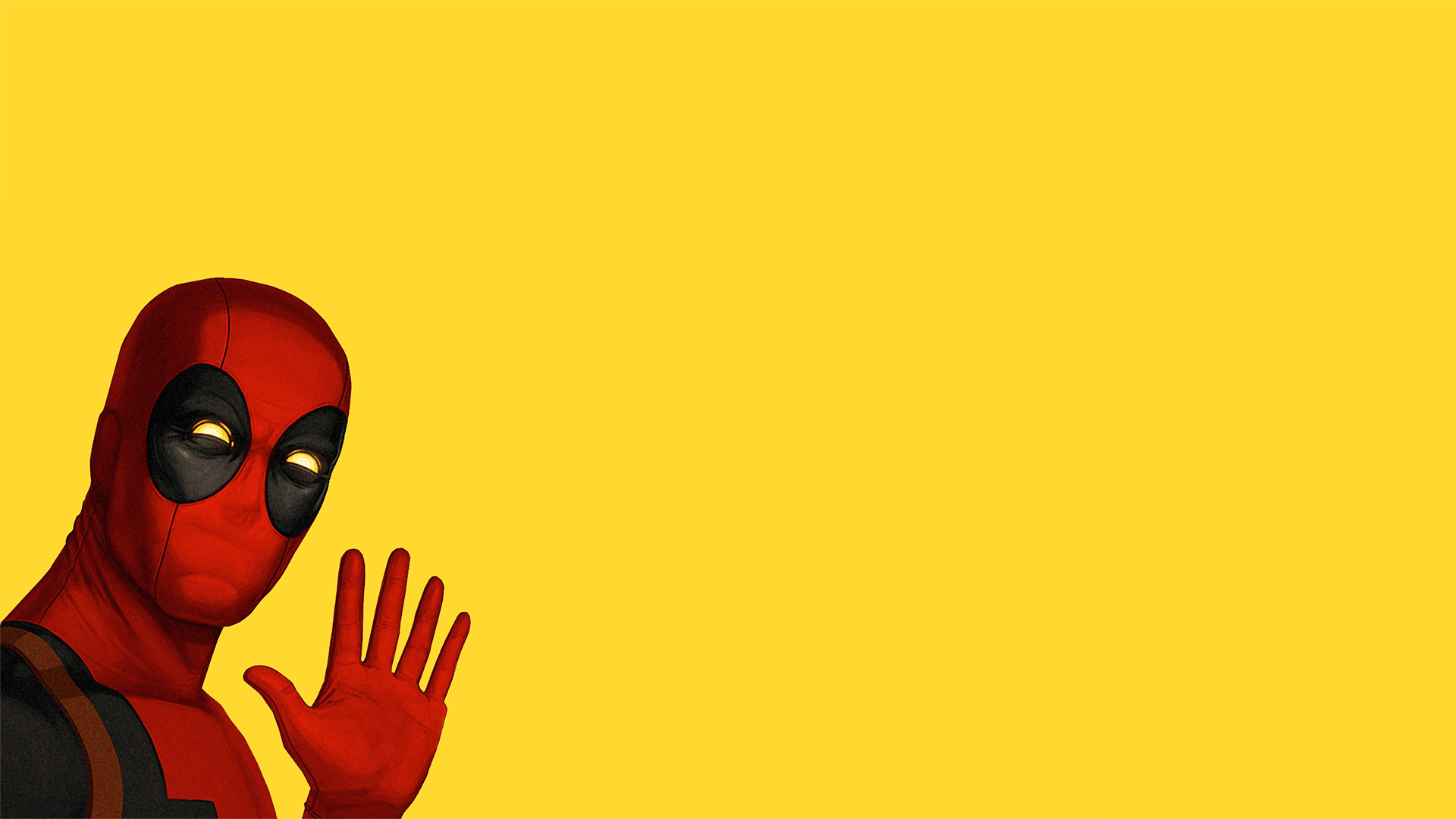 Deadpool waving hello on a yellow background HD Wallpaper