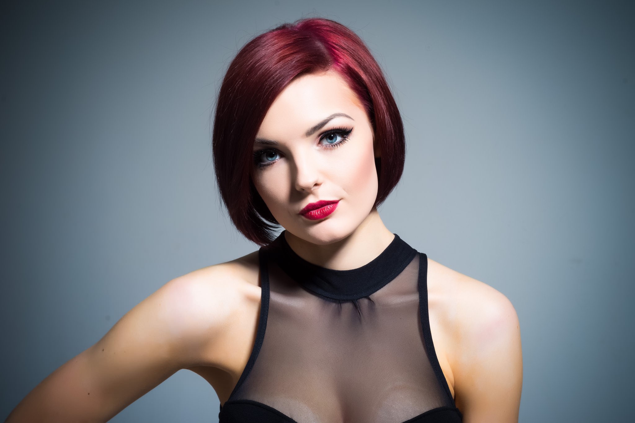 Woman with red hair and red lipstick HD Wallpaper