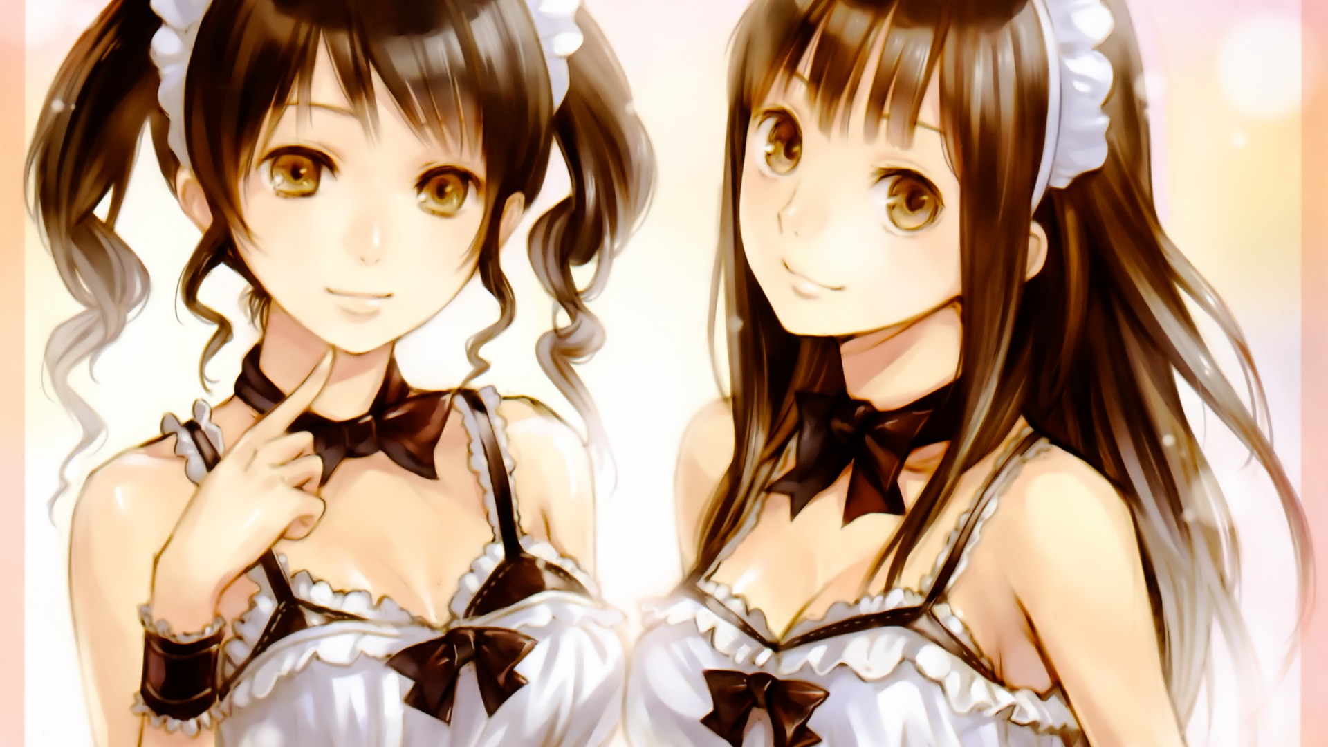Two anime girls in maid outfits HD Wallpaper