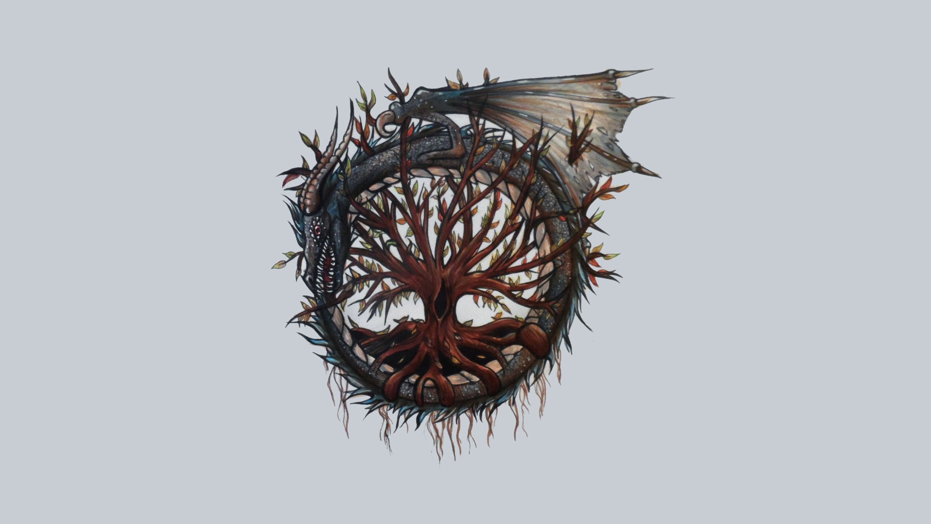 Dragon Ouroboros with Tree of Life Artwork HD Wallpaper