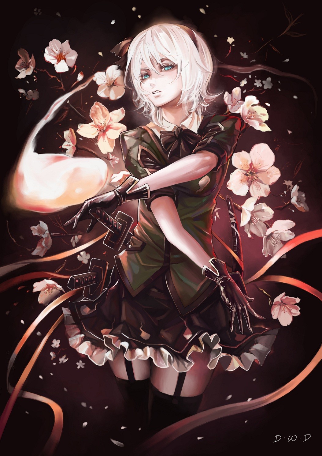 Konpaku Youmu surrounded by cherry blossoms HD Wallpaper