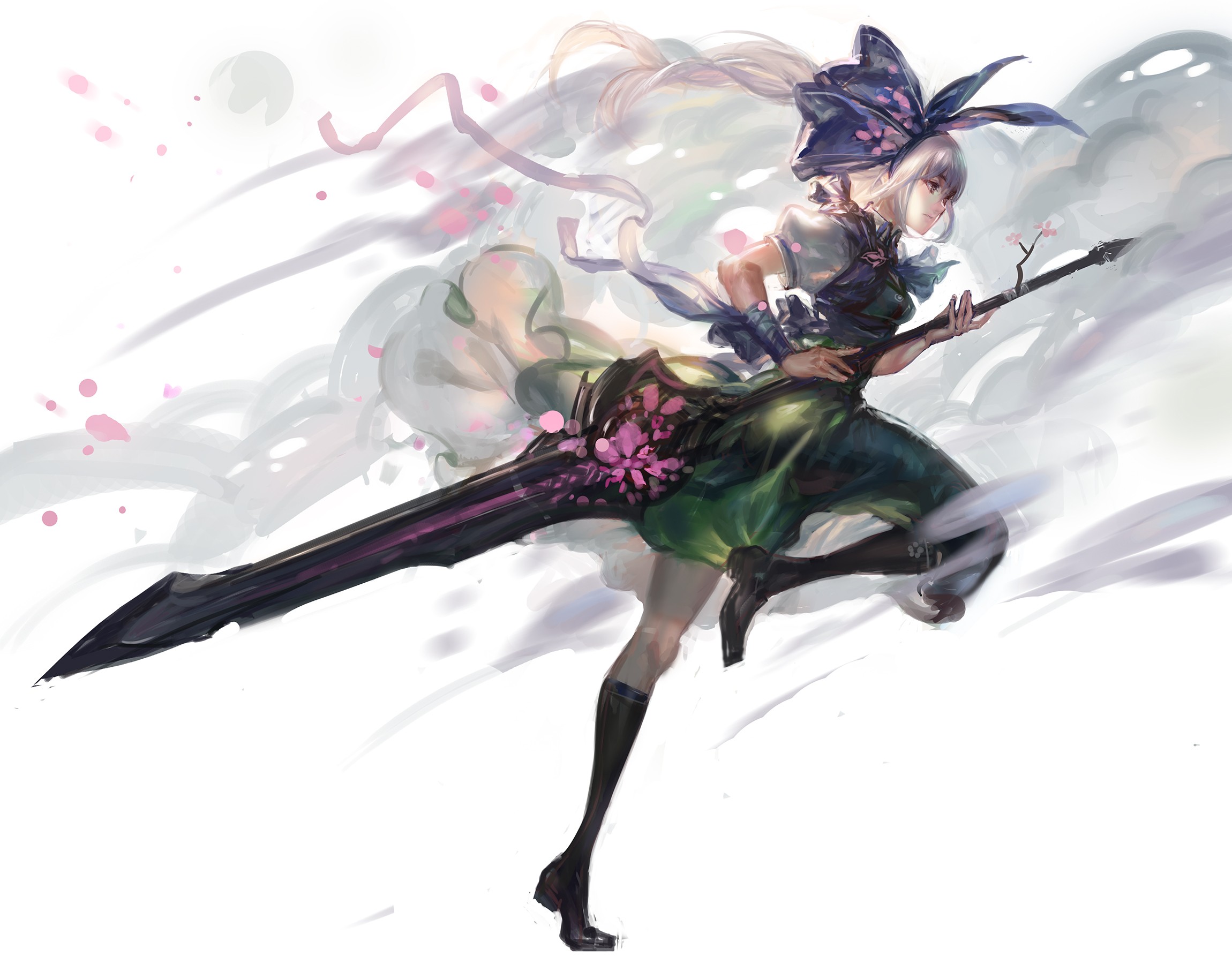 Konpaku Youmu from Touhou with a large sword HD Wallpaper