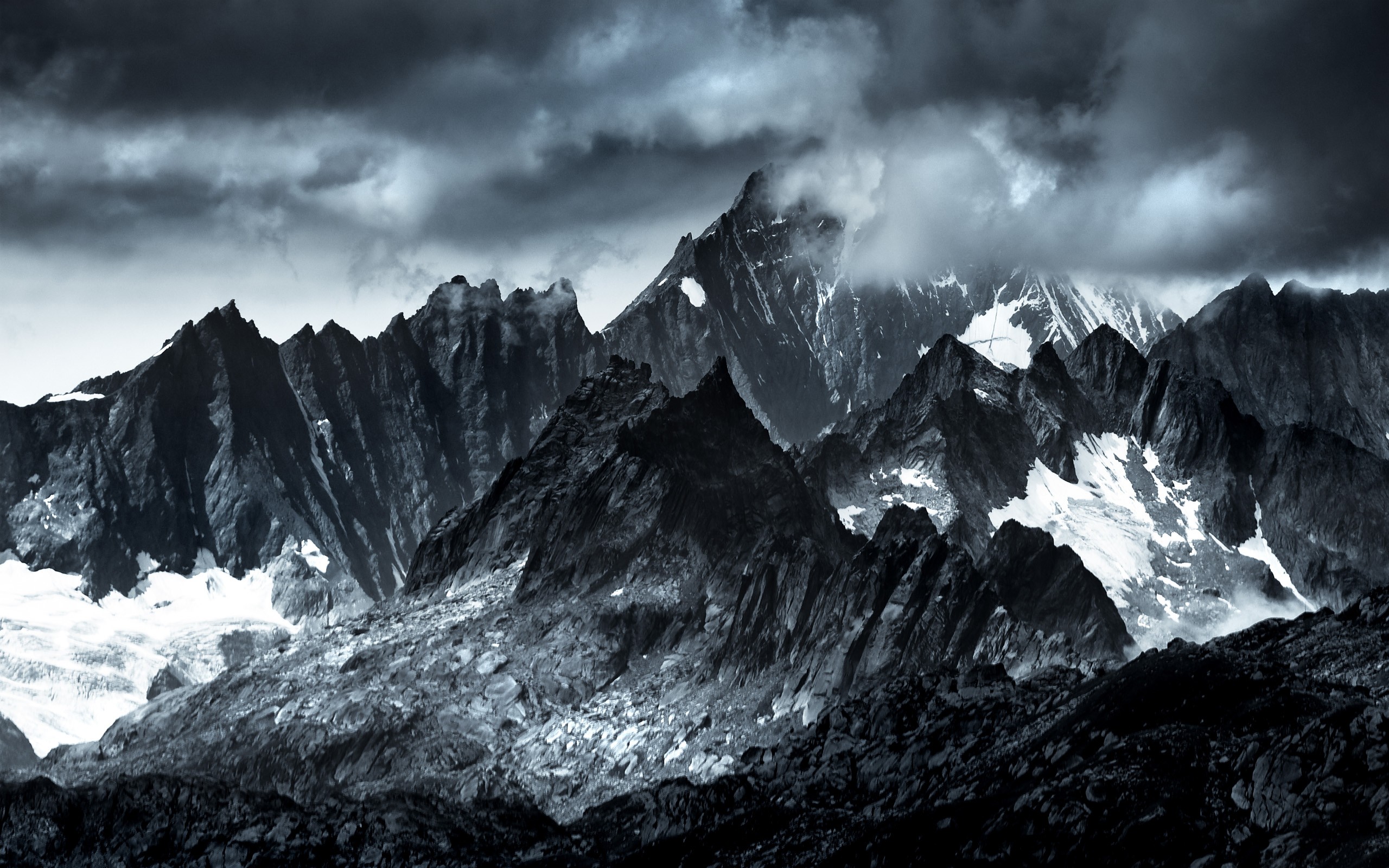 Dramatic mountain landscape with clouds HD Wallpaper