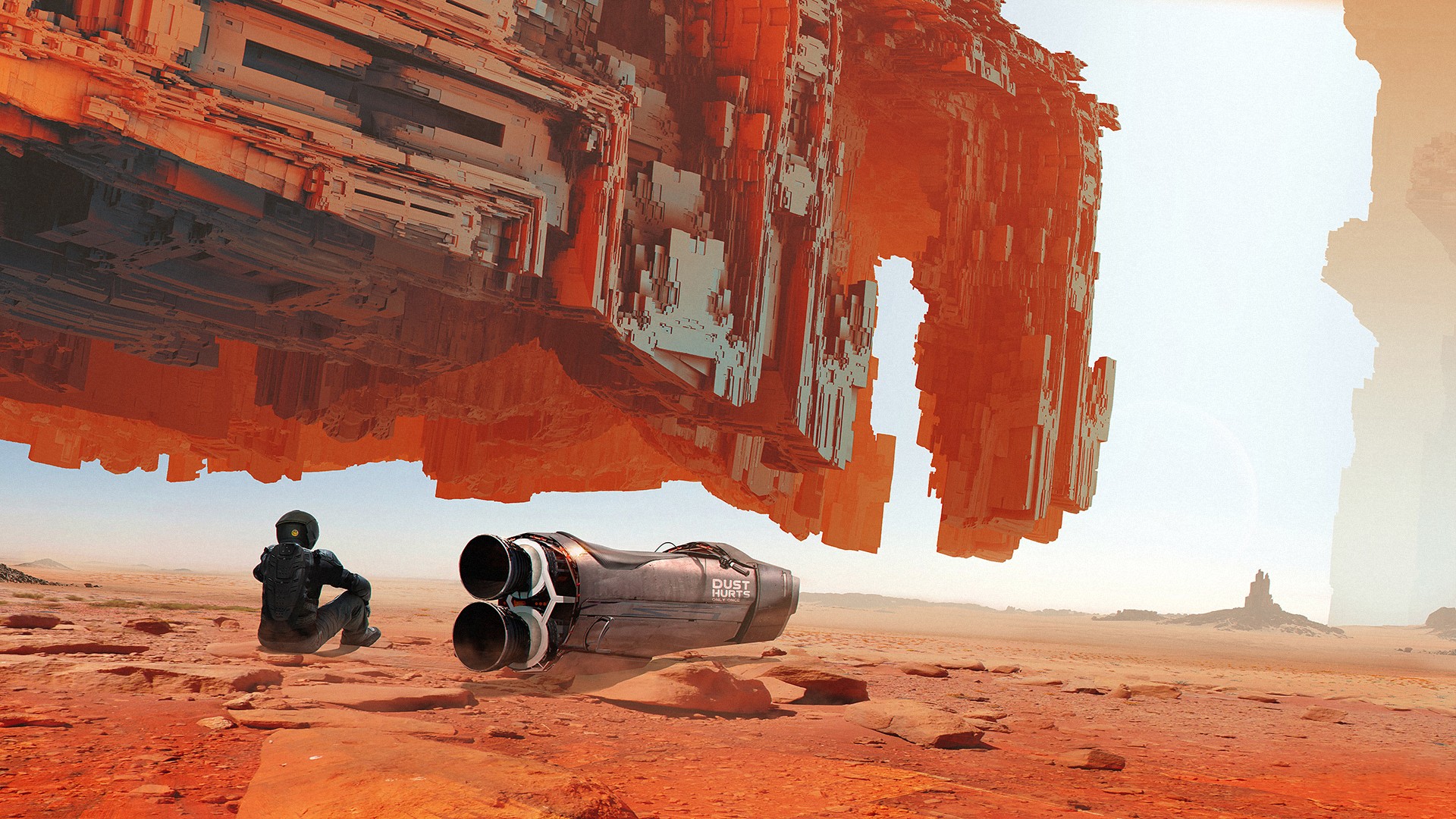 Kuldar Leement Artwork: Astronaut and Spaceship on Mars HD Wallpaper