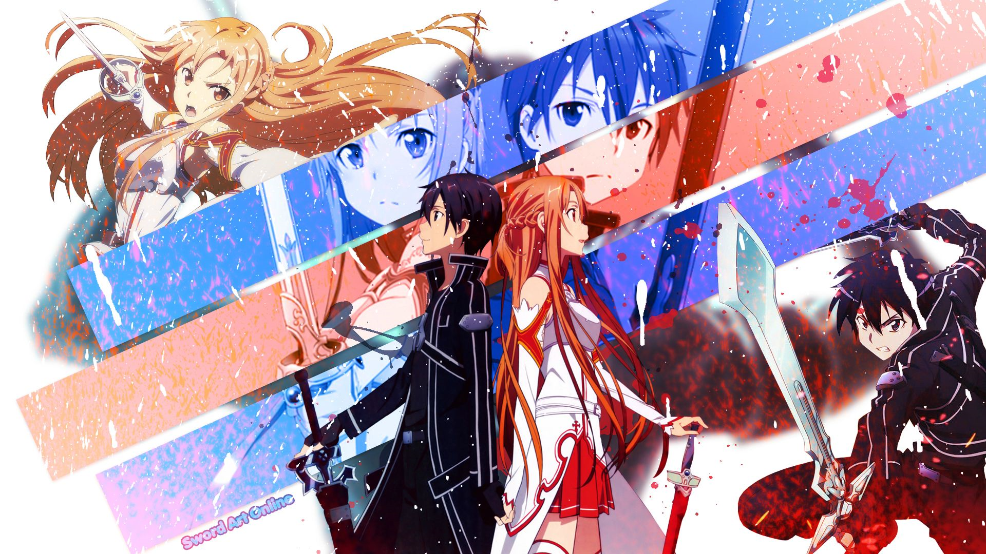 Sword Art Online: Kirito and Asuna with swords HD Wallpaper