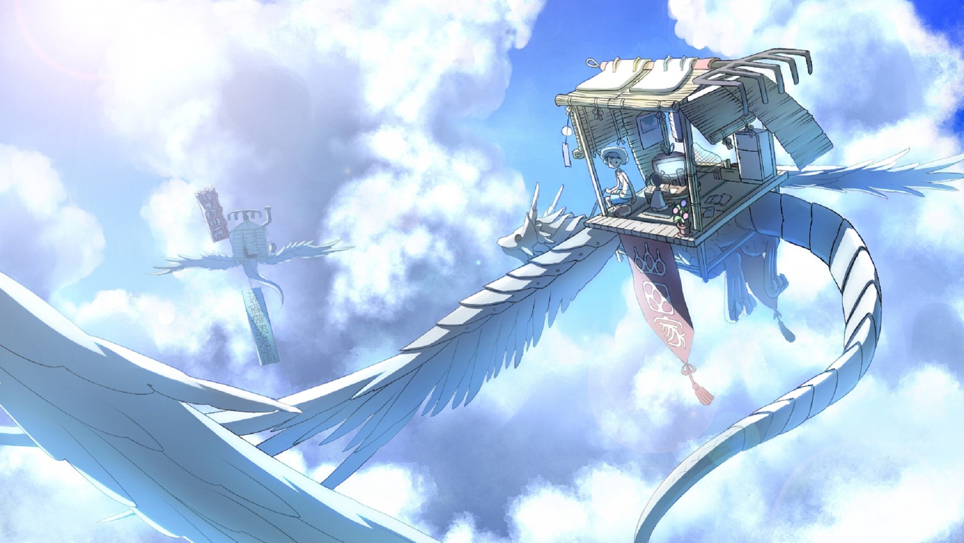 Fantasy art of a dragon-like creature flying in the sky HD Wallpaper