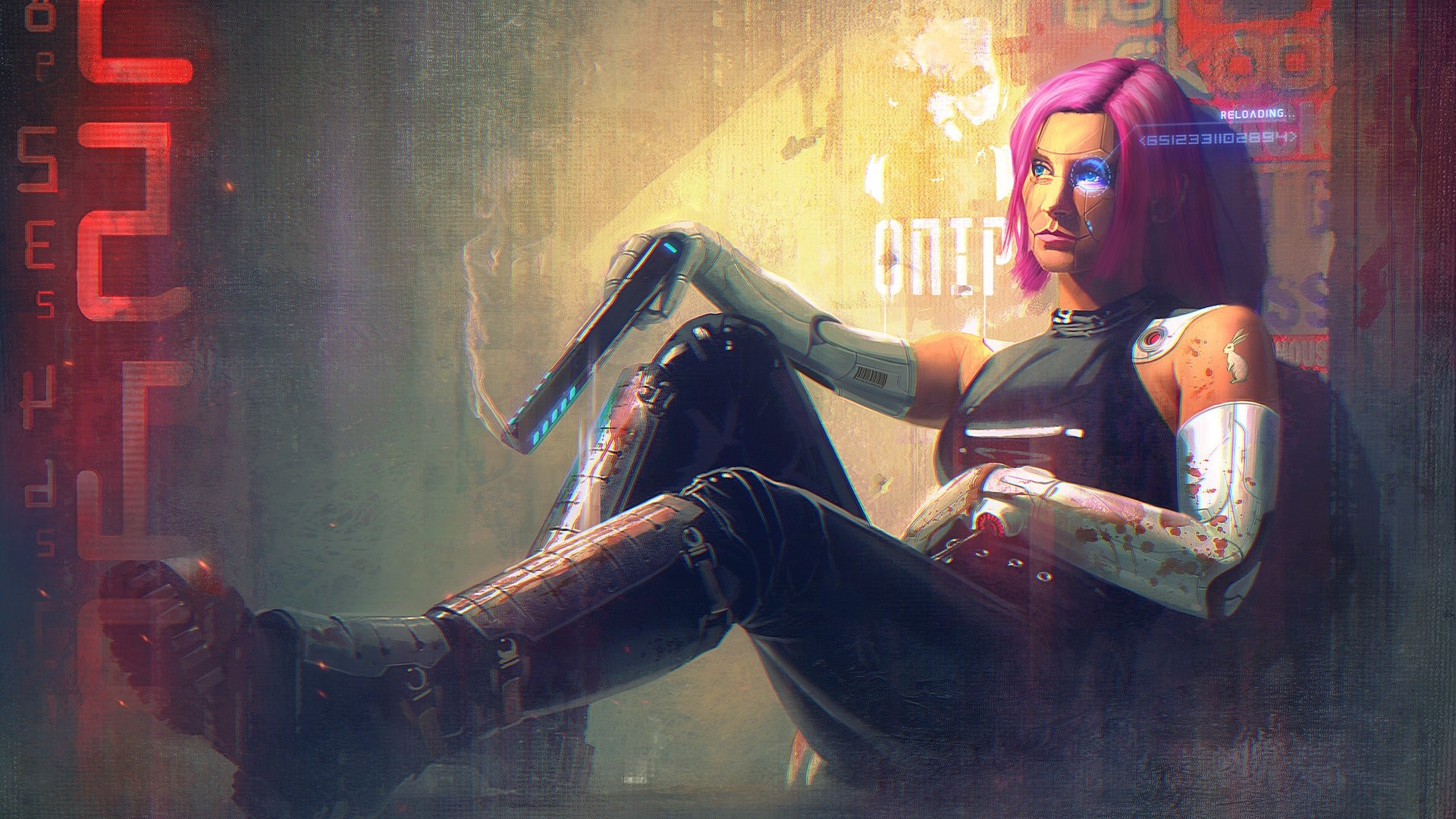 Cyberpunk woman with robotic arm and eye HD Wallpaper