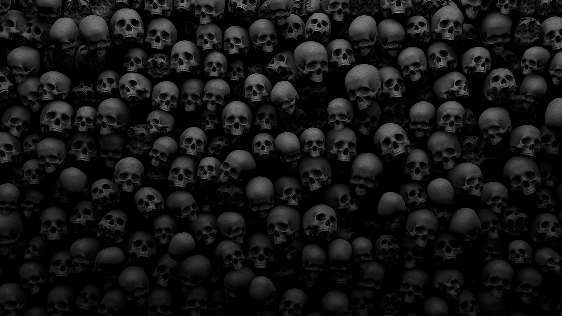 A dark wall of many skulls HD Wallpaper