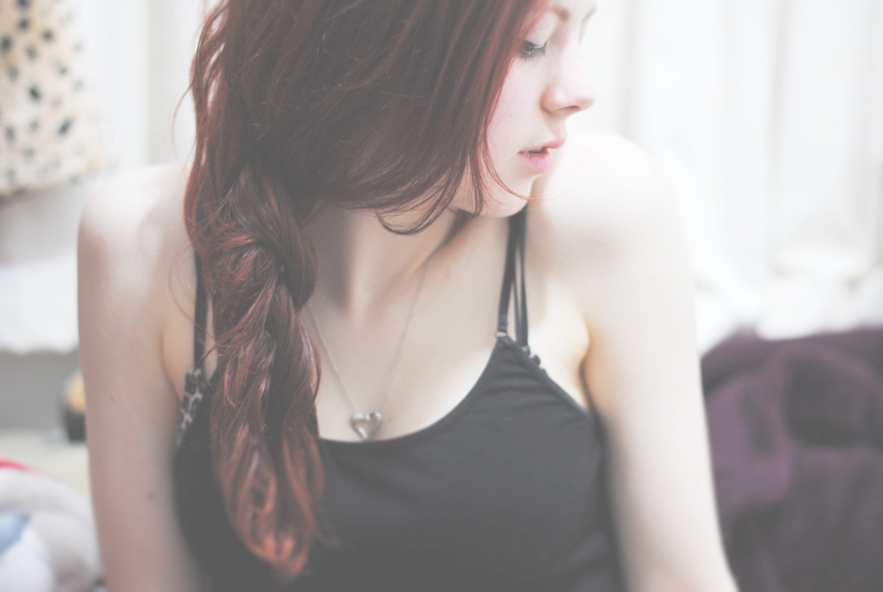 Redhead woman with braided hair and necklace HD Wallpaper