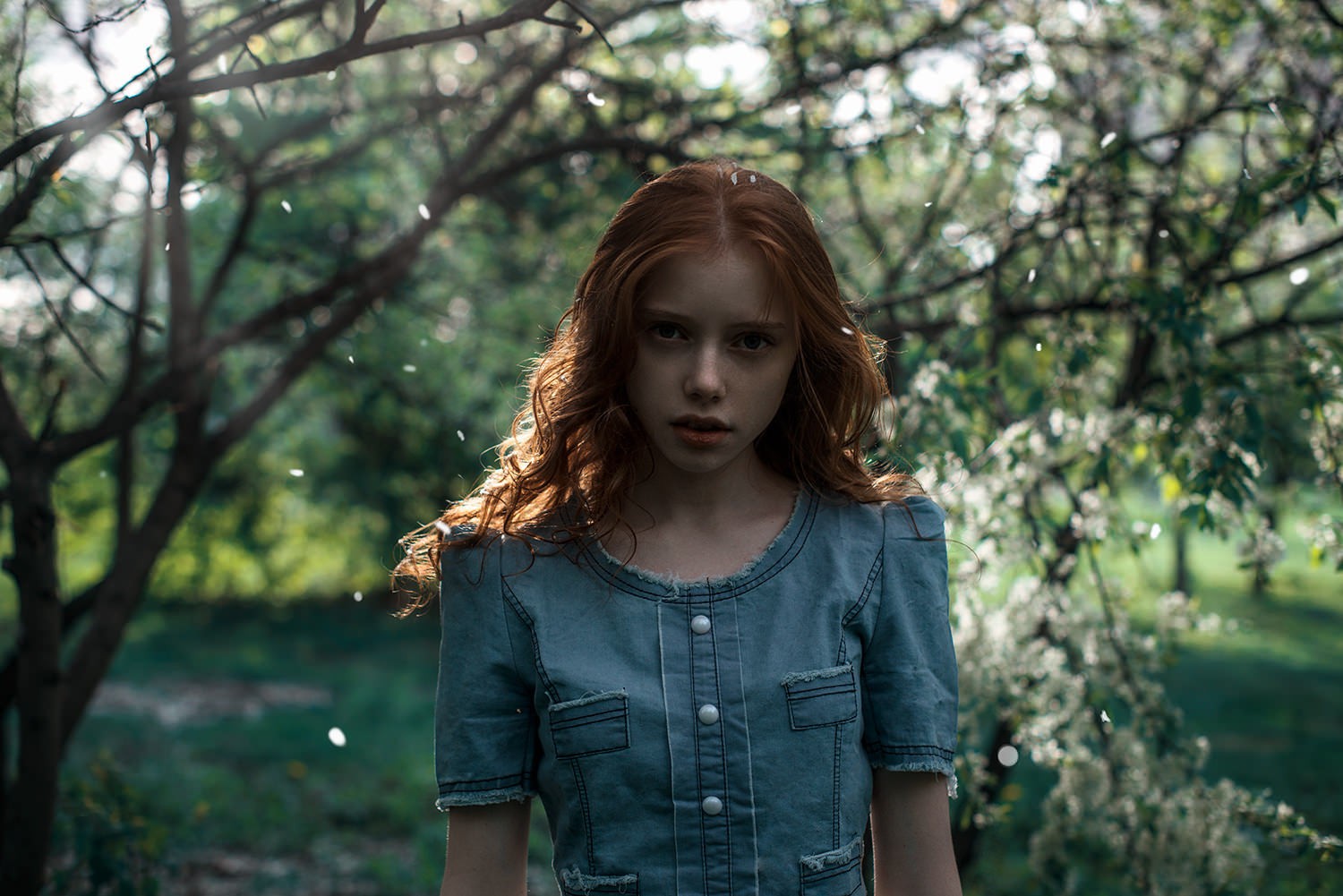 Ekaterina Yasnogorodskaya in a denim dress outdoors HD Wallpaper