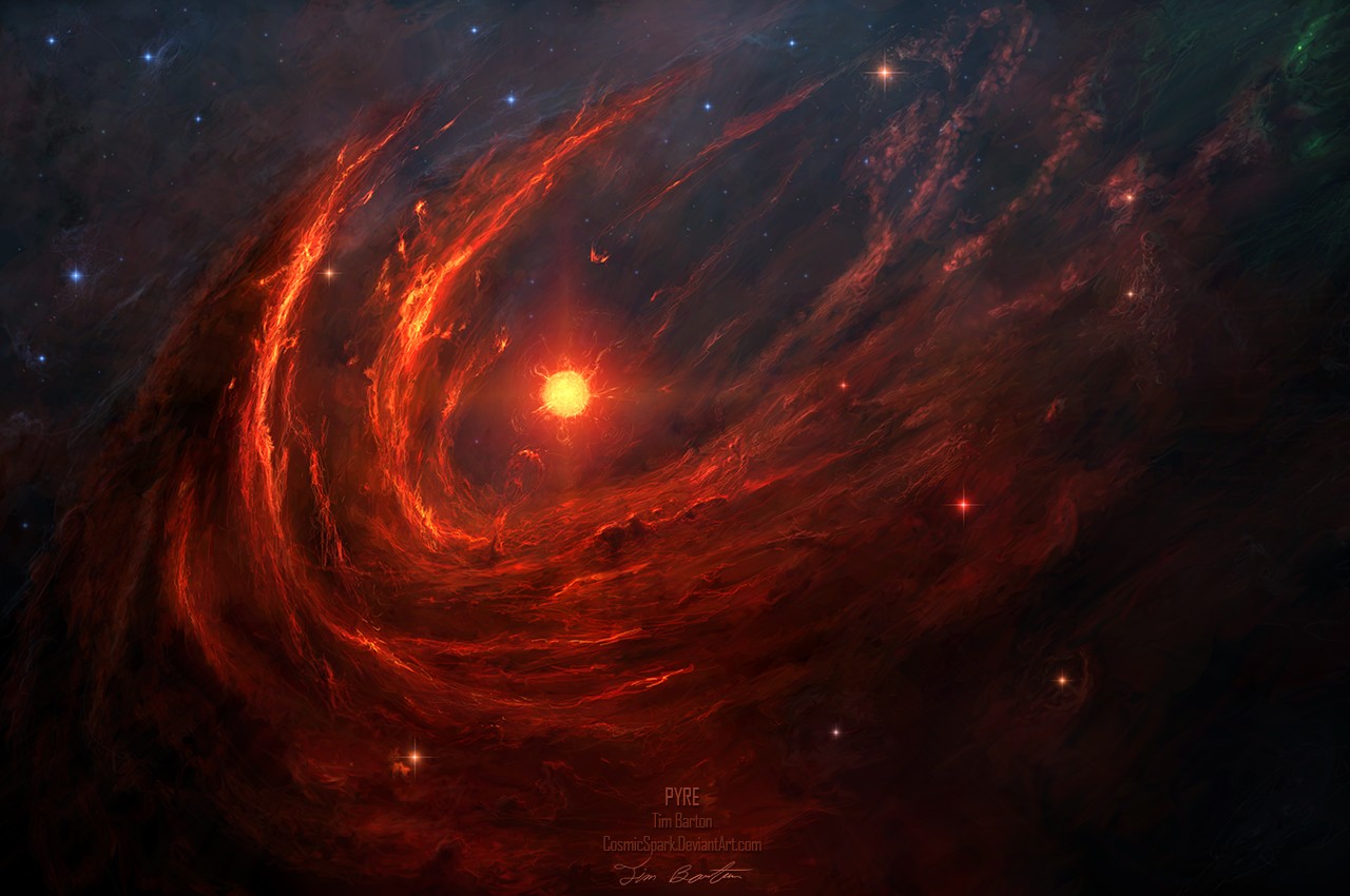 Space art of a sun and nebula HD Wallpaper