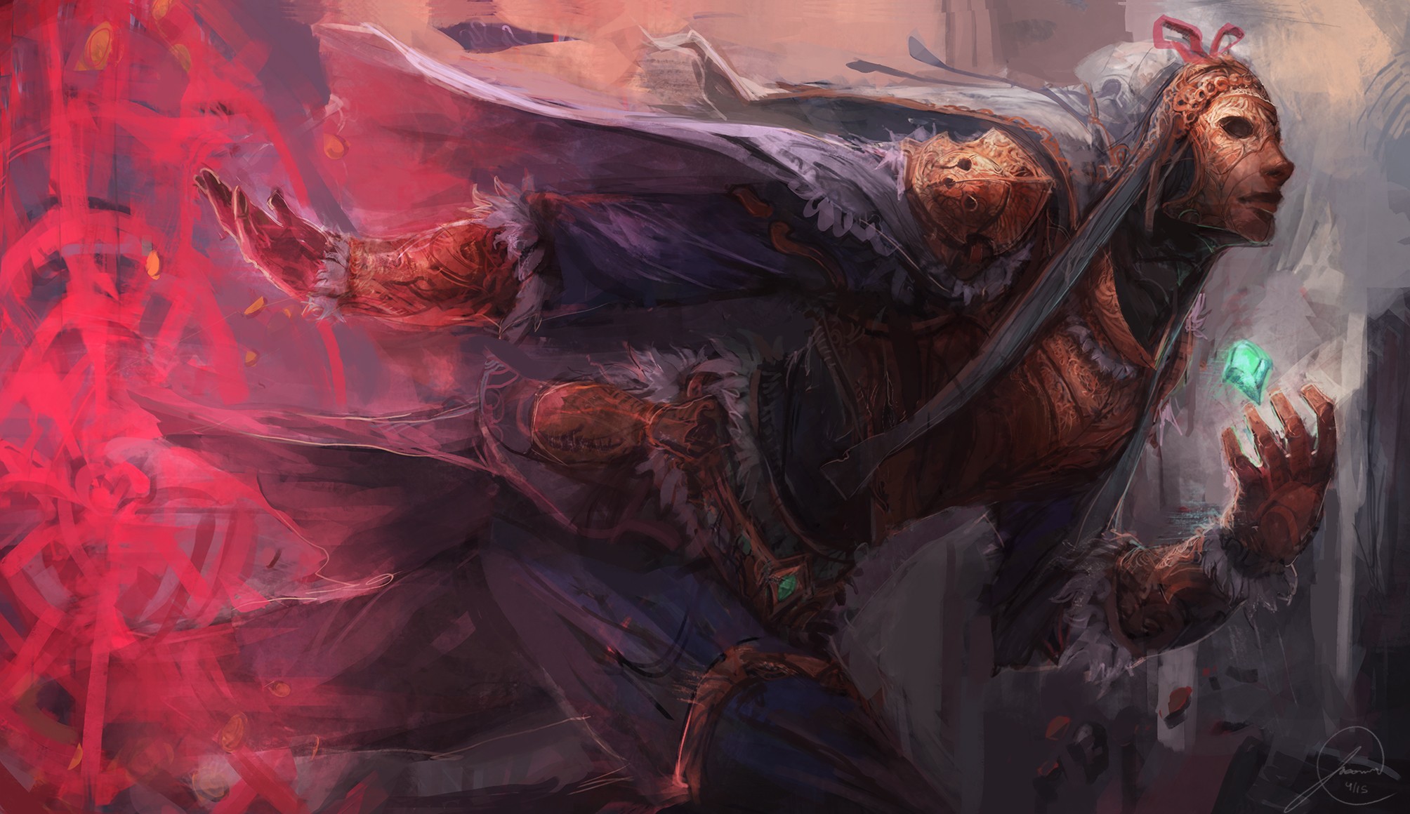 Fantasy art of a masked figure with a gem HD Wallpaper