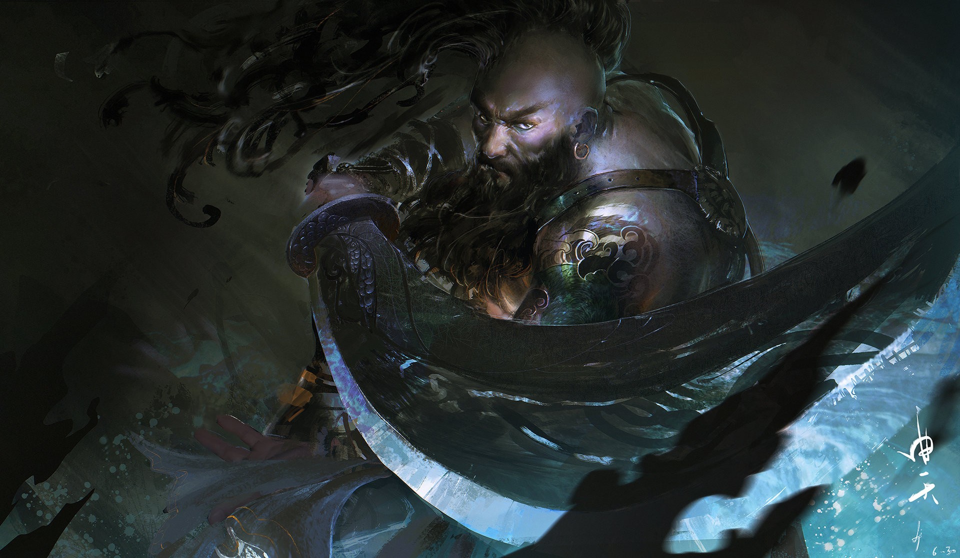 Artwork of a dark warrior with a sword HD Wallpaper