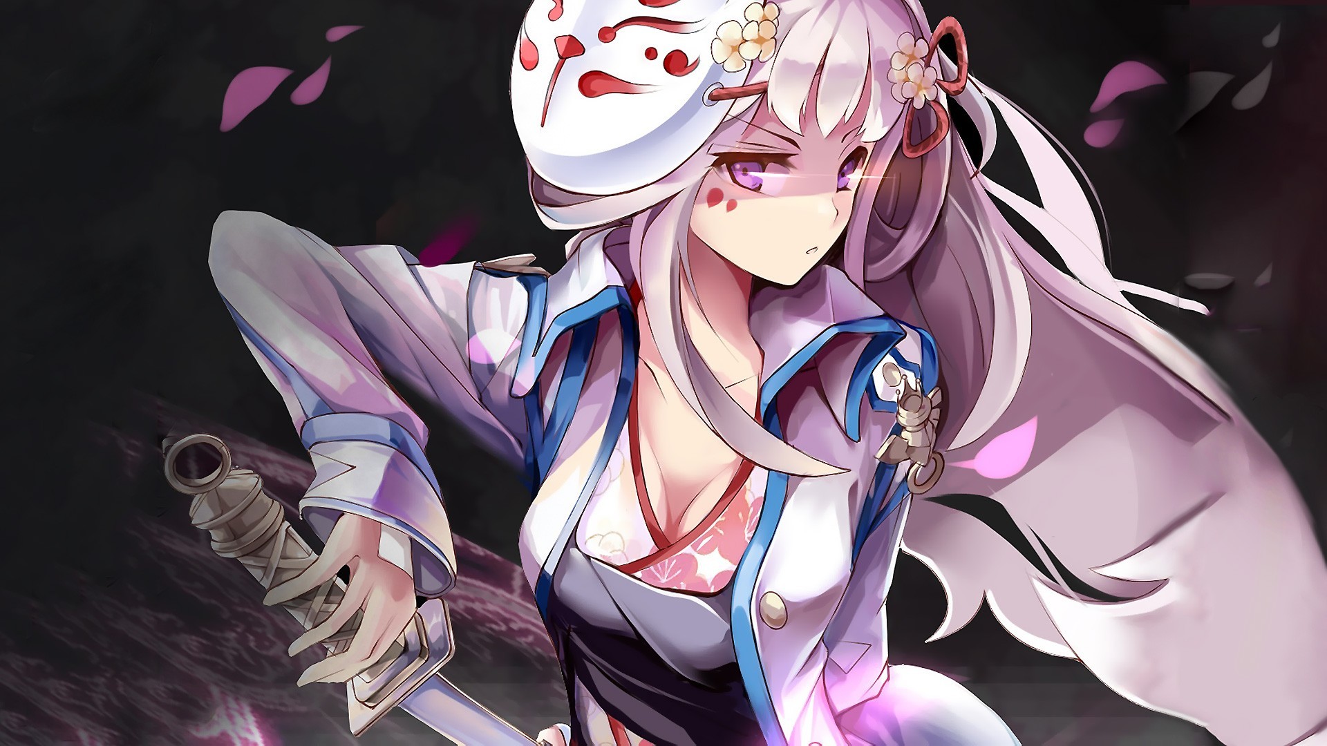 Anime girl with mask and sword HD Wallpaper