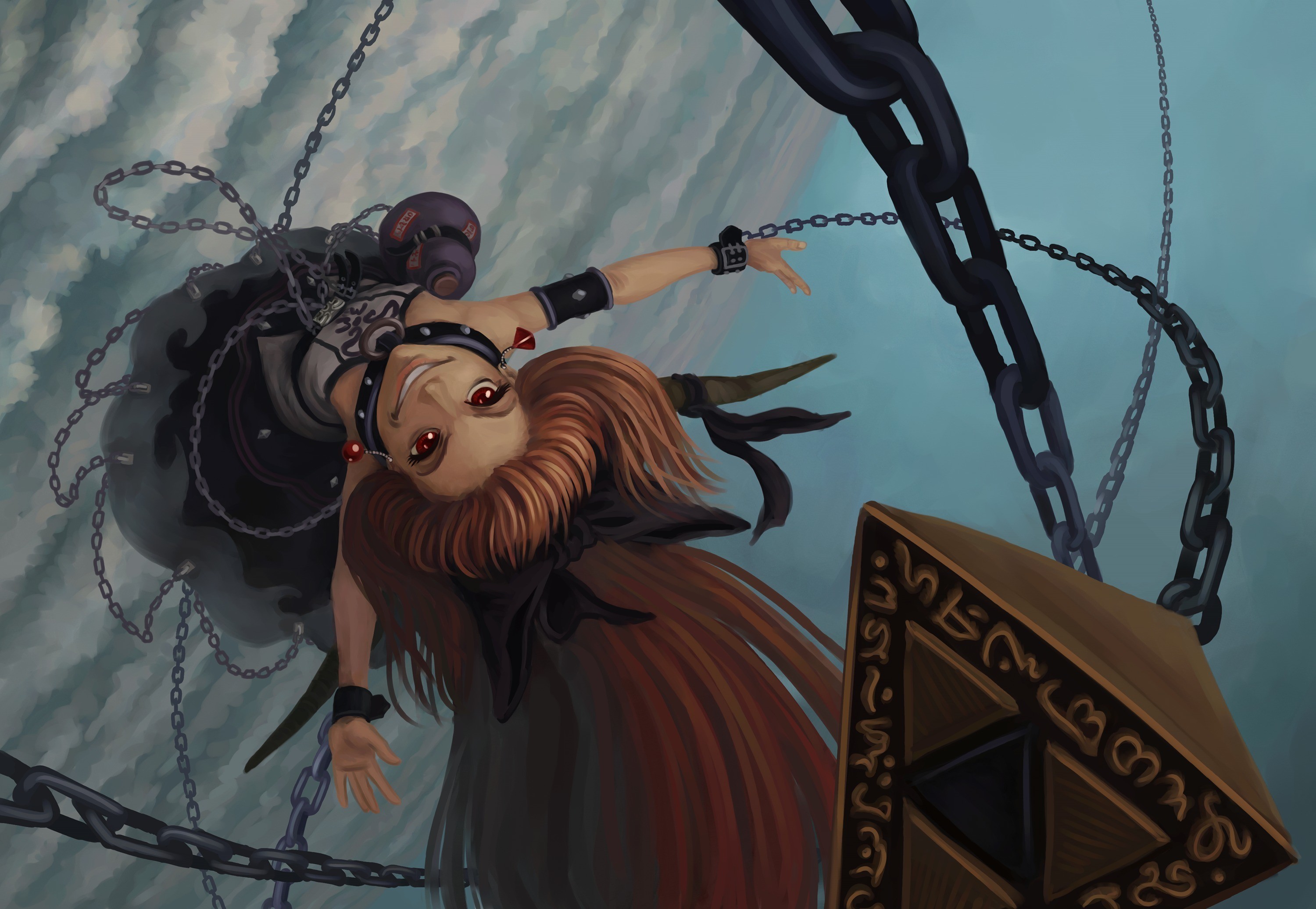 Ibuki Suika from Touhou with red eyes and chains HD Wallpaper