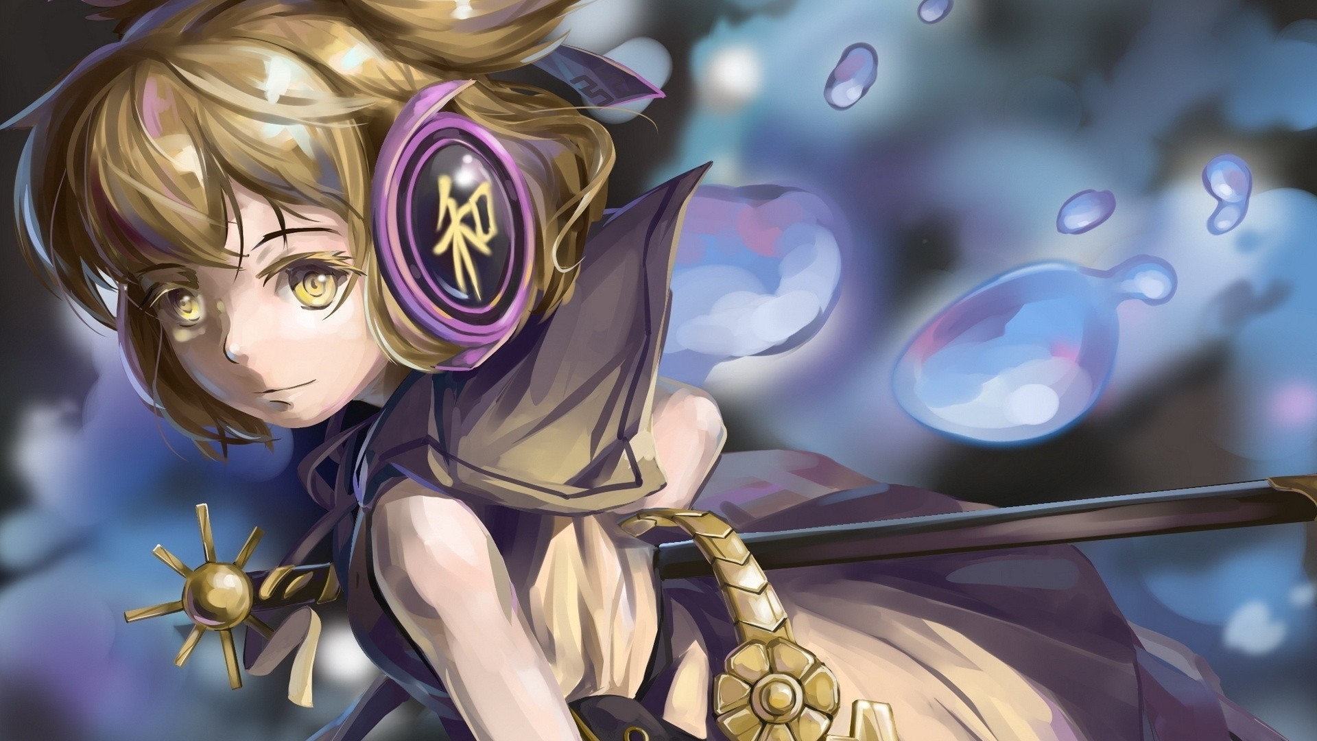 Toyosatomimi no Miko from Touhou with headphones and sword HD Wallpaper