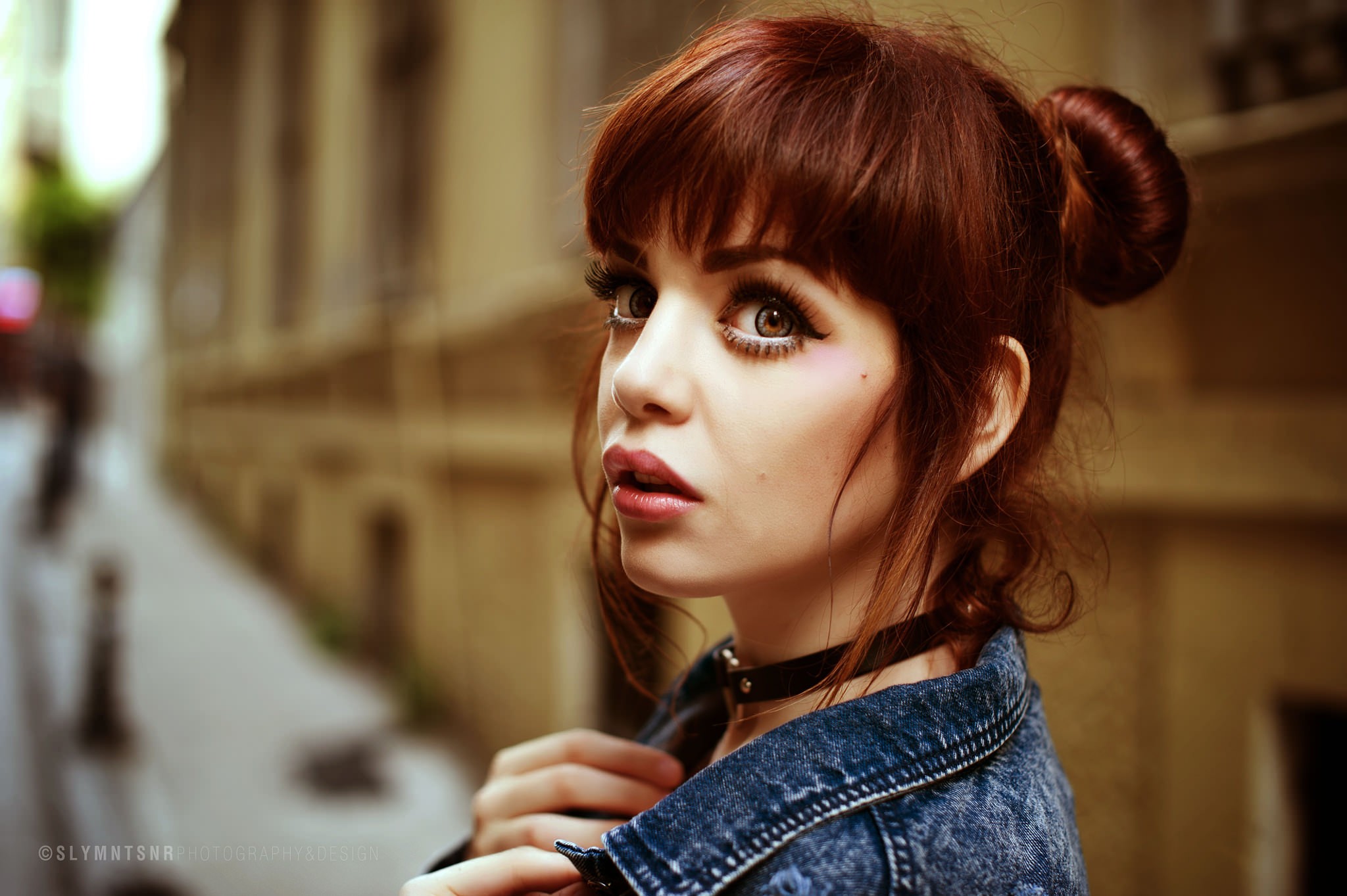 Woman with red hair and denim jacket HD Wallpaper