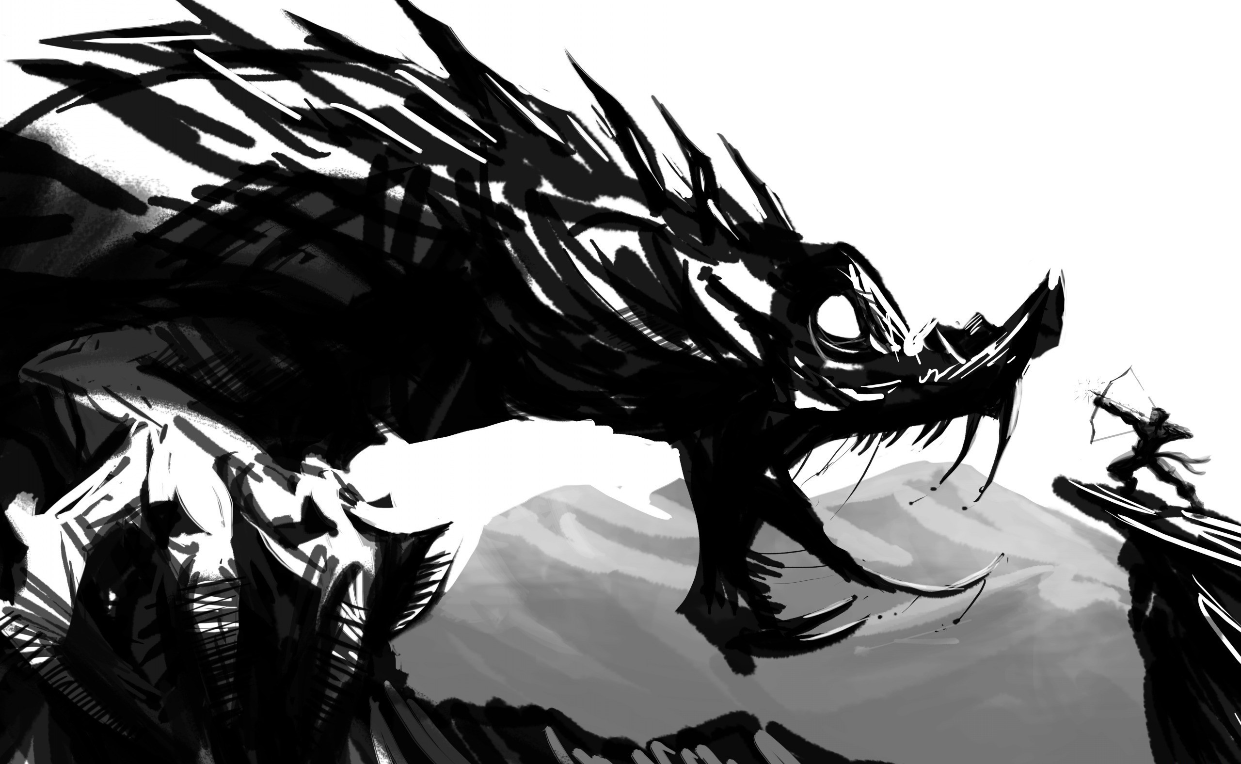 Fantasy art of a dragon and a warrior HD Wallpaper