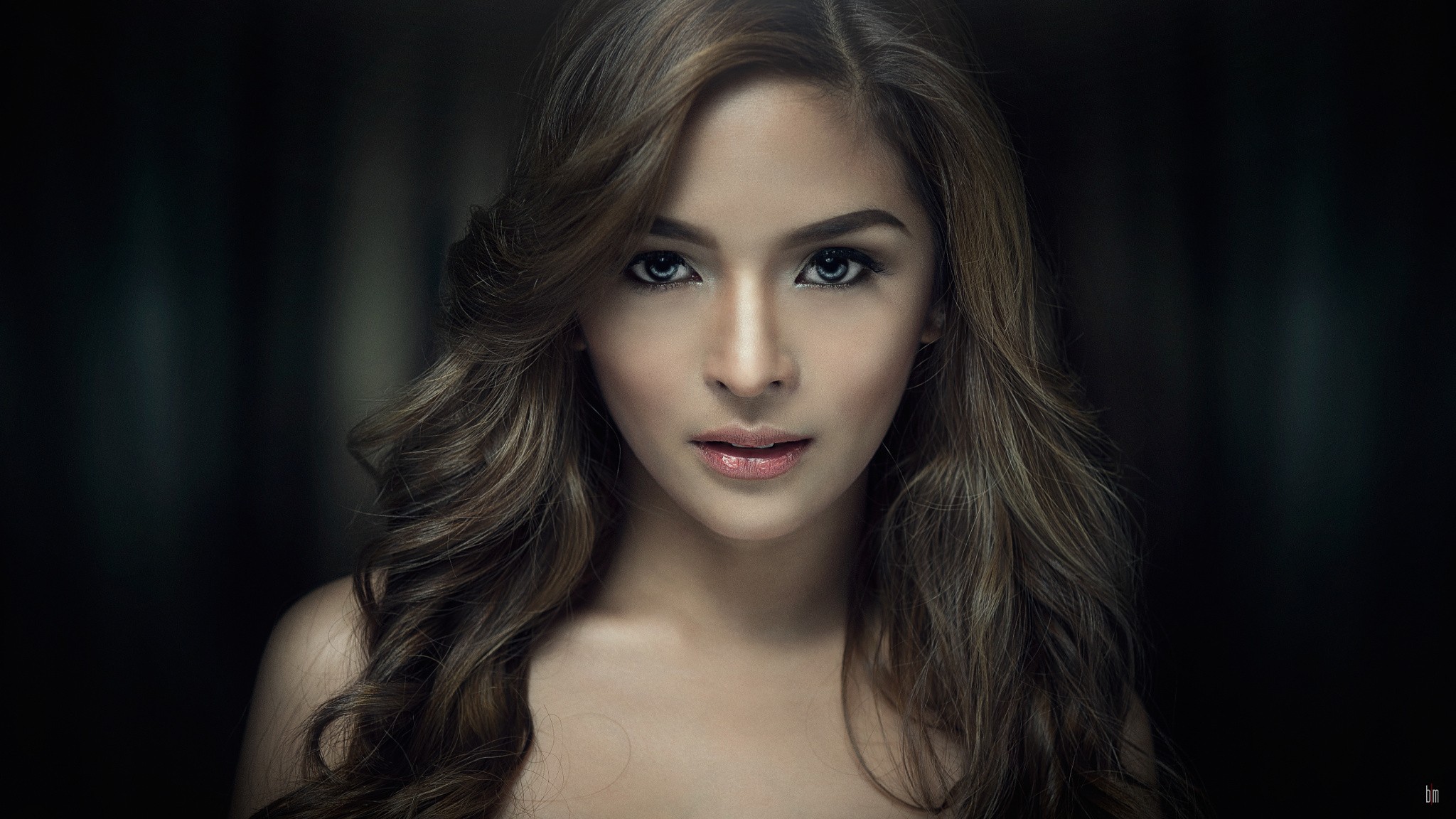 Asian woman portrait with wavy brown hair HD Wallpaper