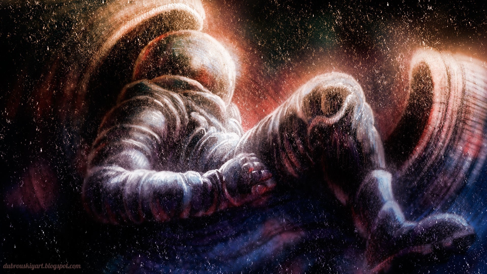 Astronaut floating in space with cosmic dust HD Wallpaper