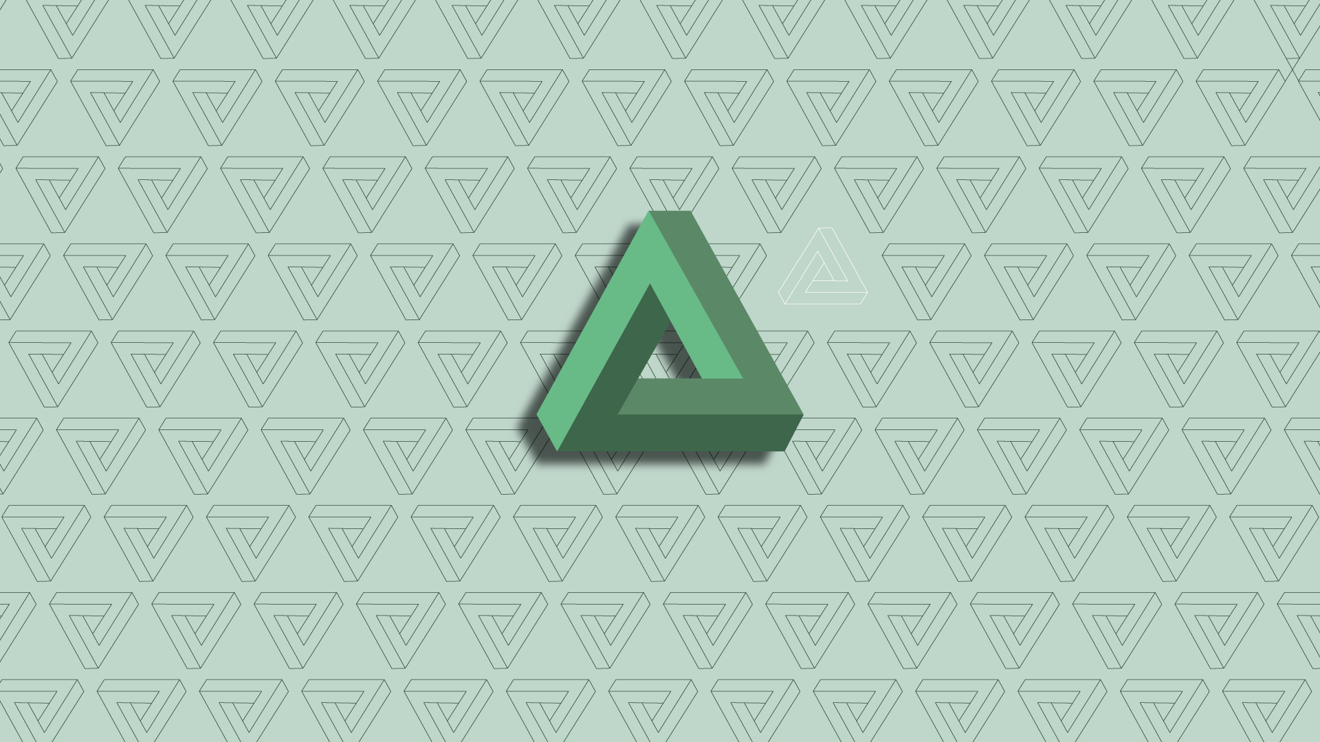 Penrose triangle pattern with a central green triangle HD Wallpaper