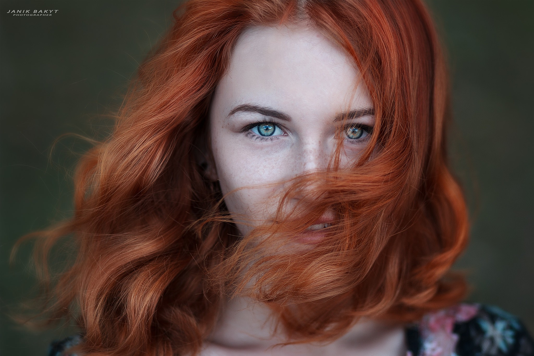 Woman with red hair and heterochromia HD Wallpaper