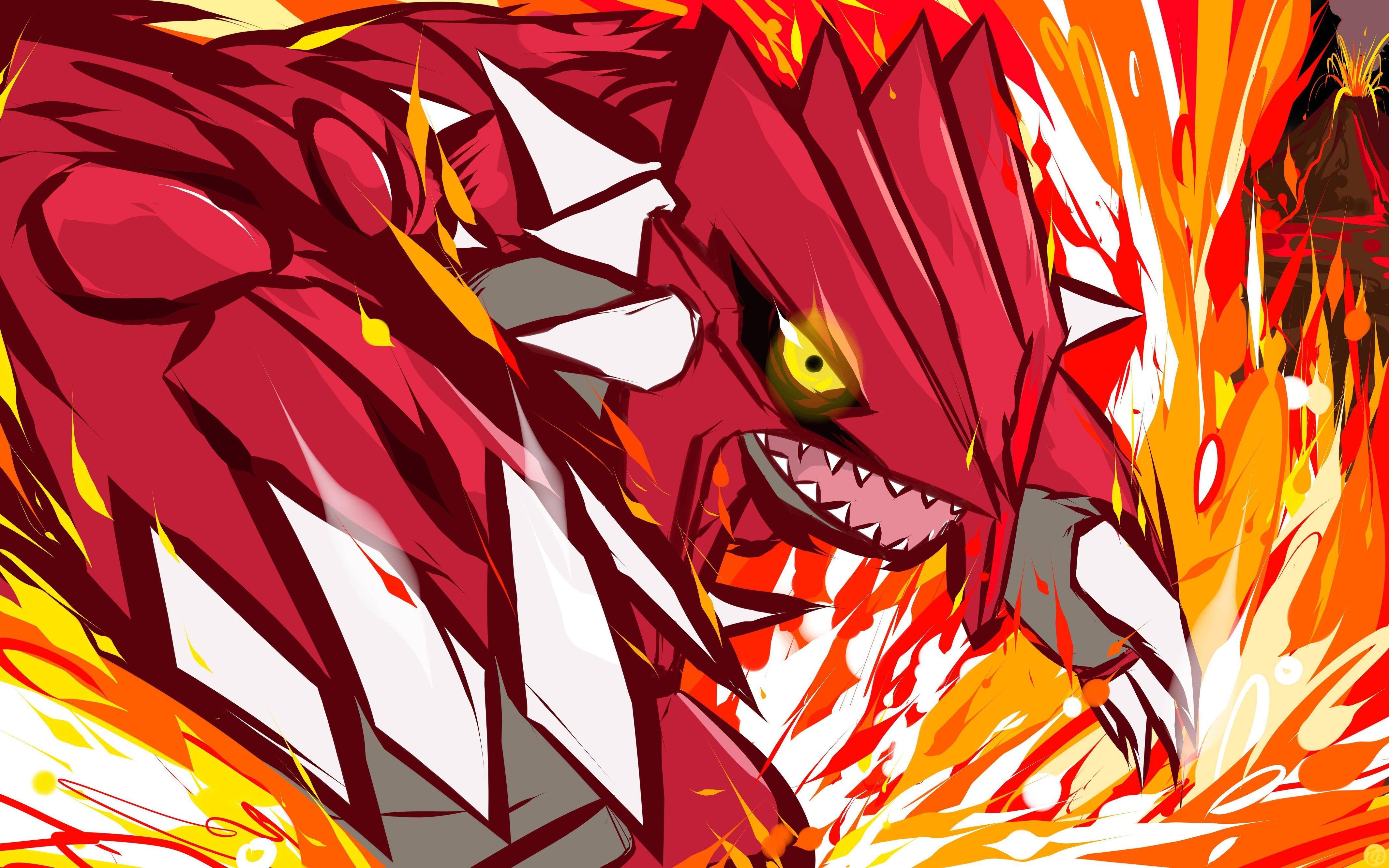 Groudon surrounded by flames HD Wallpaper