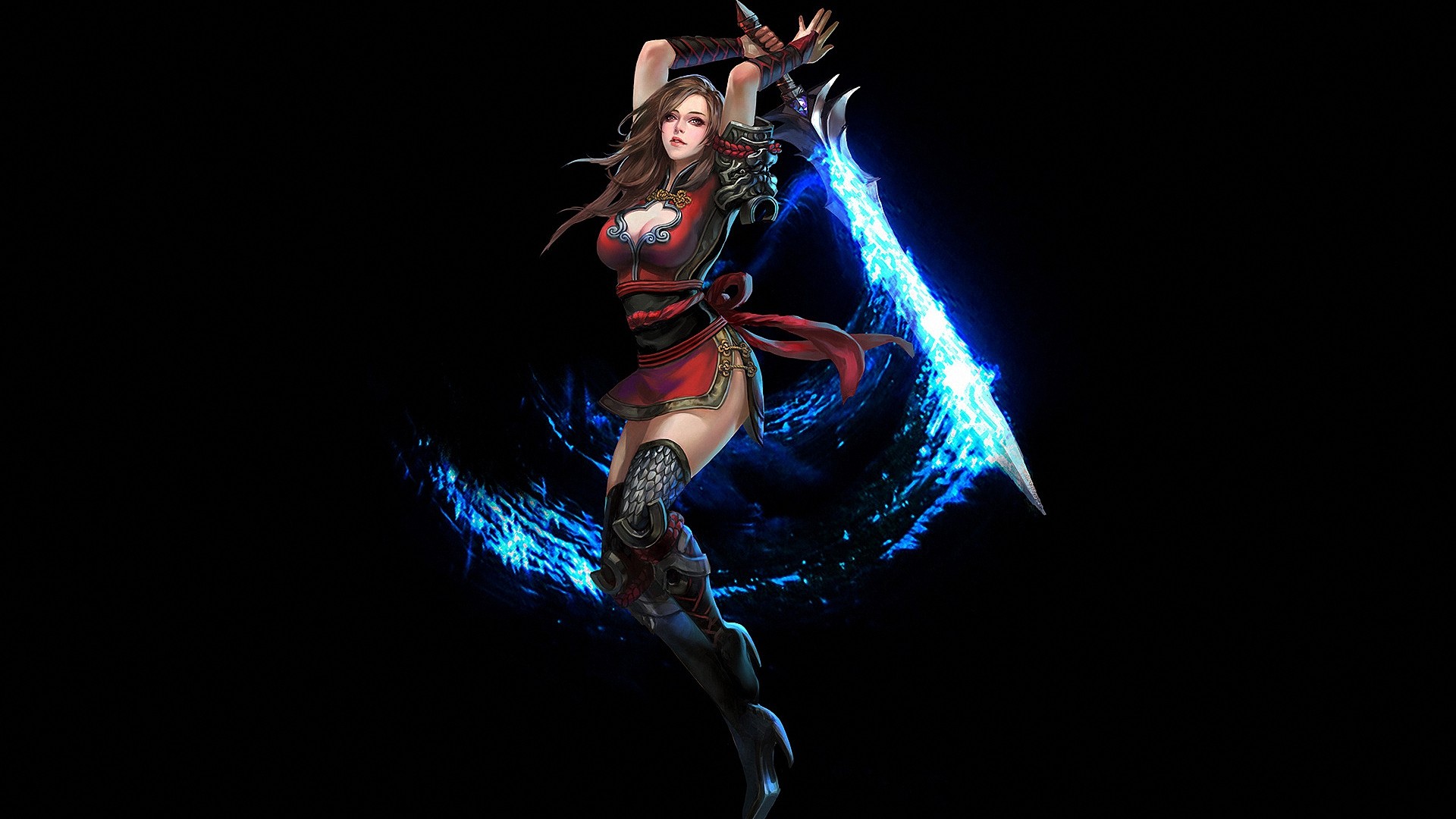 Fantasy warrior with glowing blue sword HD Wallpaper