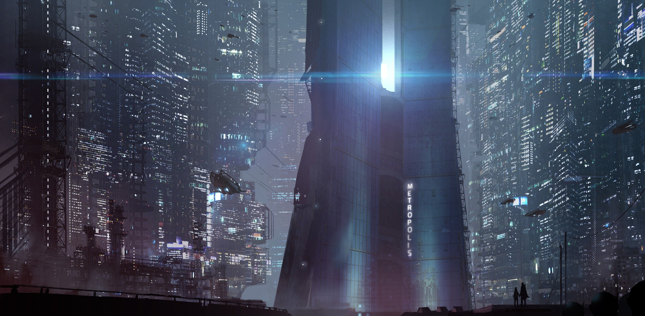 Futuristic Metropolis Cityscape at Night HD Wallpaper